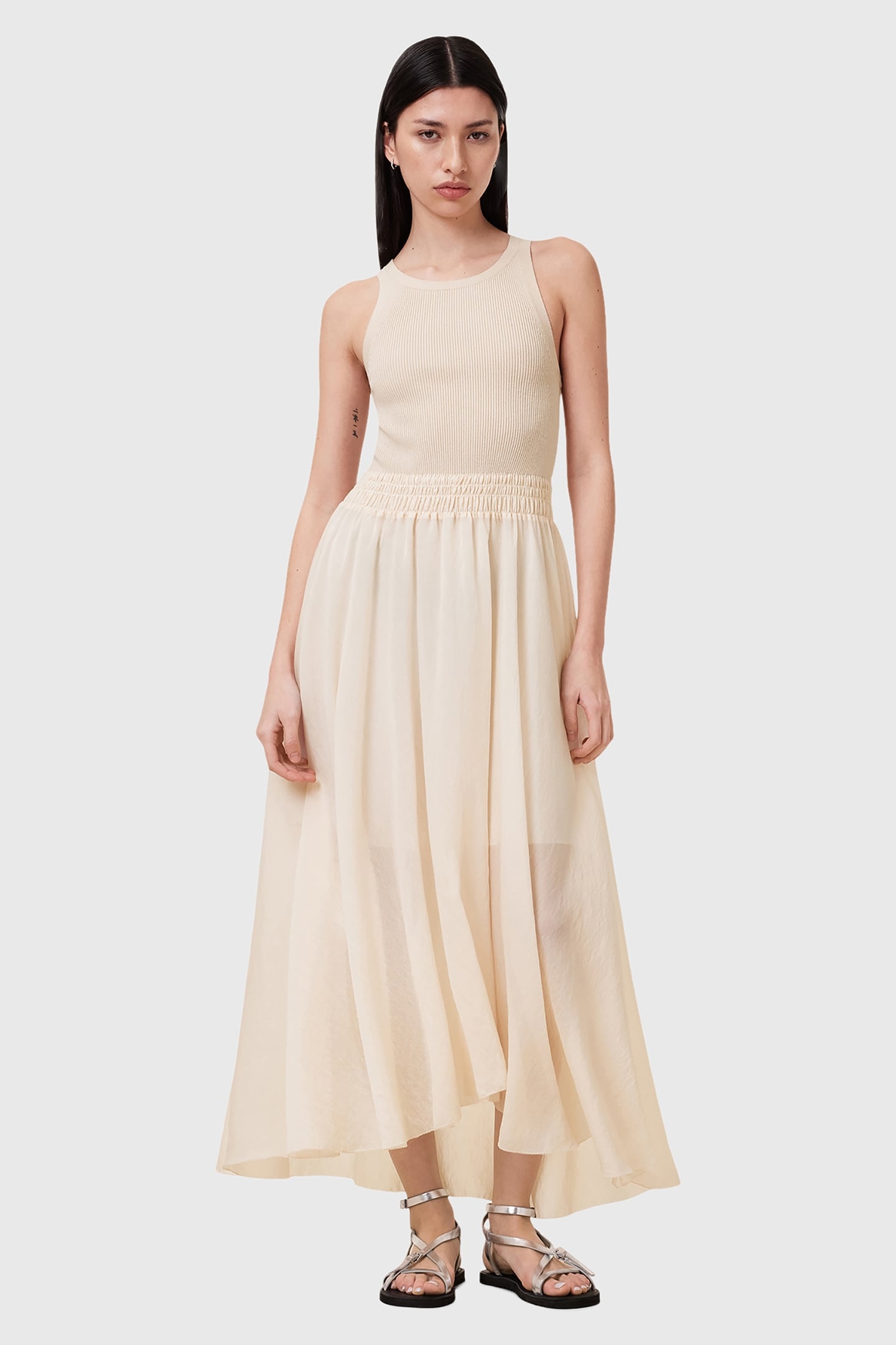 ZENIA DRESS ALMOND WHITE 1