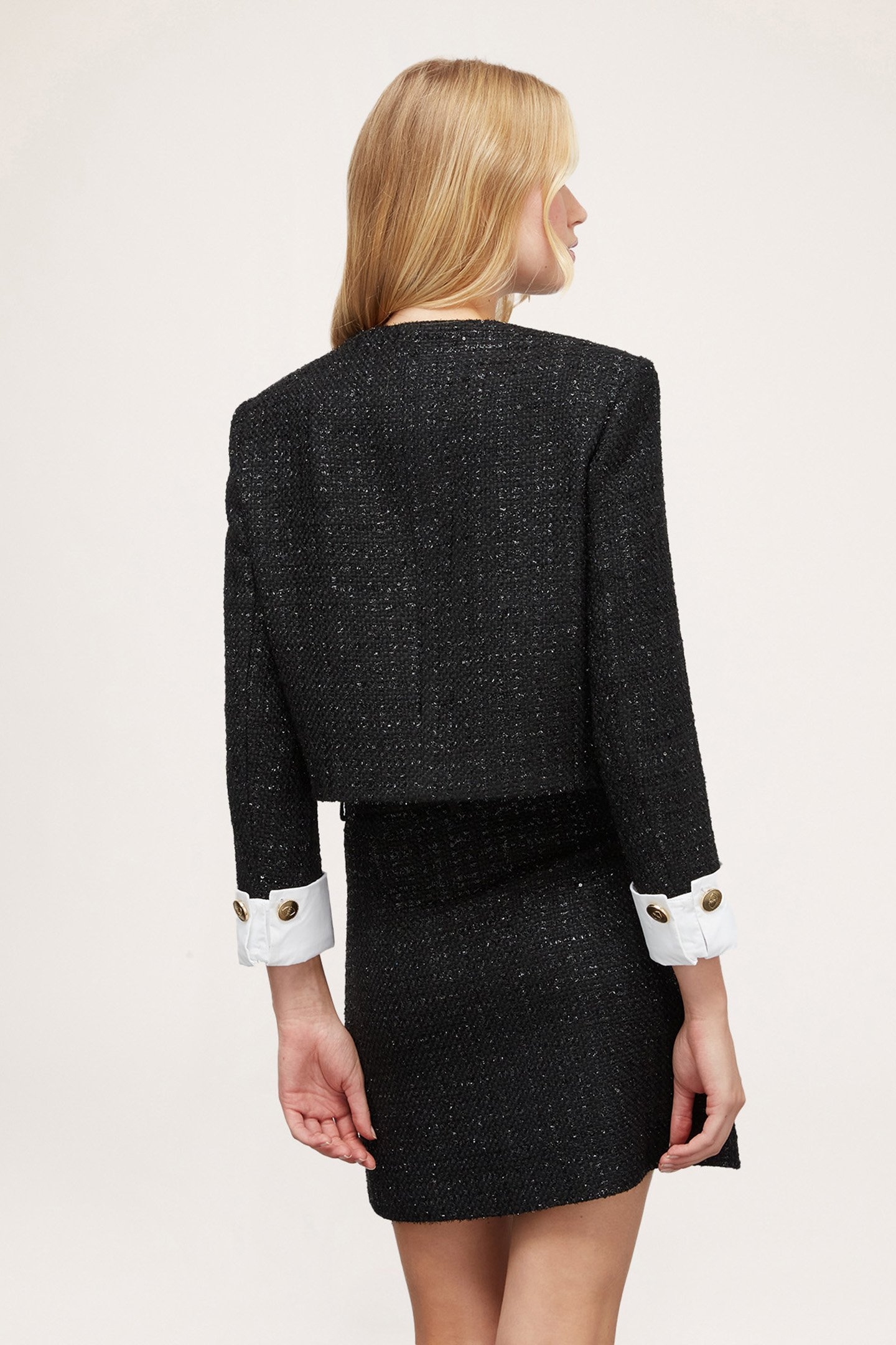 LUREX TWEED JACKET WITH REMOVABLE CUFFS BLACK 2