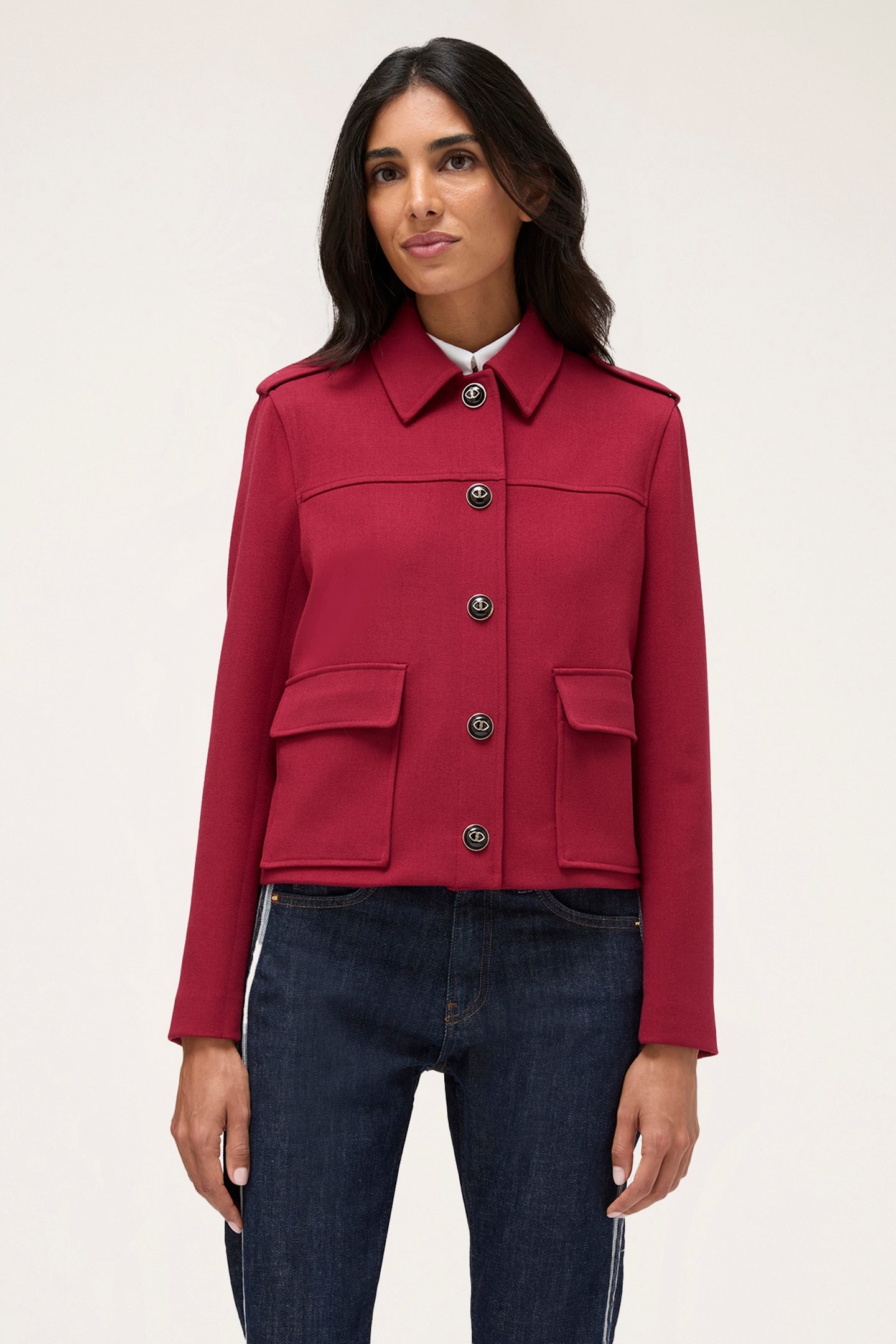 SINGLE-BREASTED JACKET WITH EPAULETTES BORDEAUX 1
