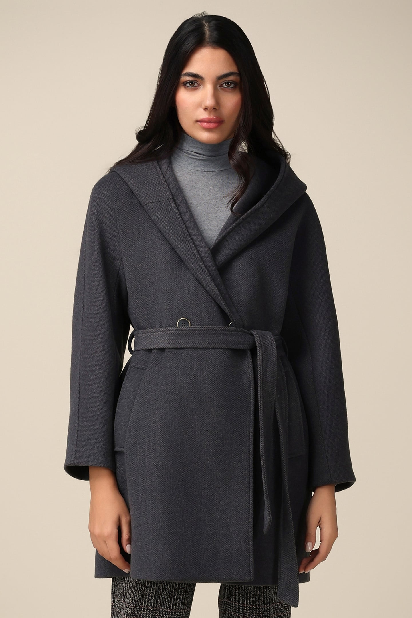 CAPE COAT WITH BELT GREY 1