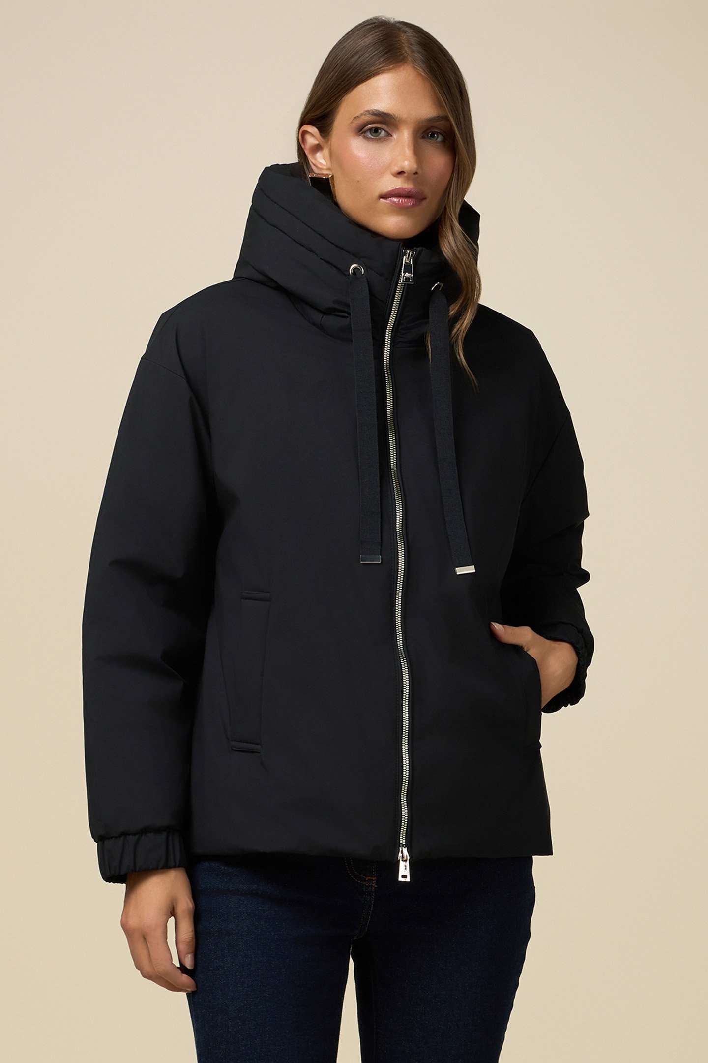 SMOOTH DOWN JACKET WITH HOOD BLACK 1
