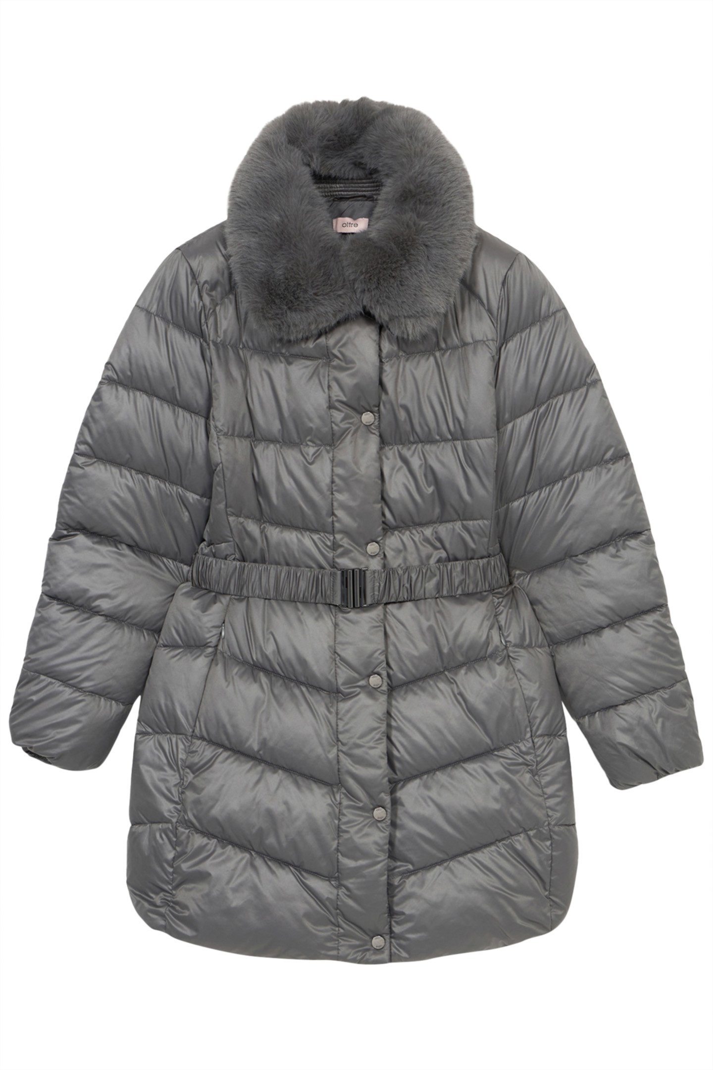 MIDI DOWN JACKET WITH BELT AND FURRY COLLAR GREY 3