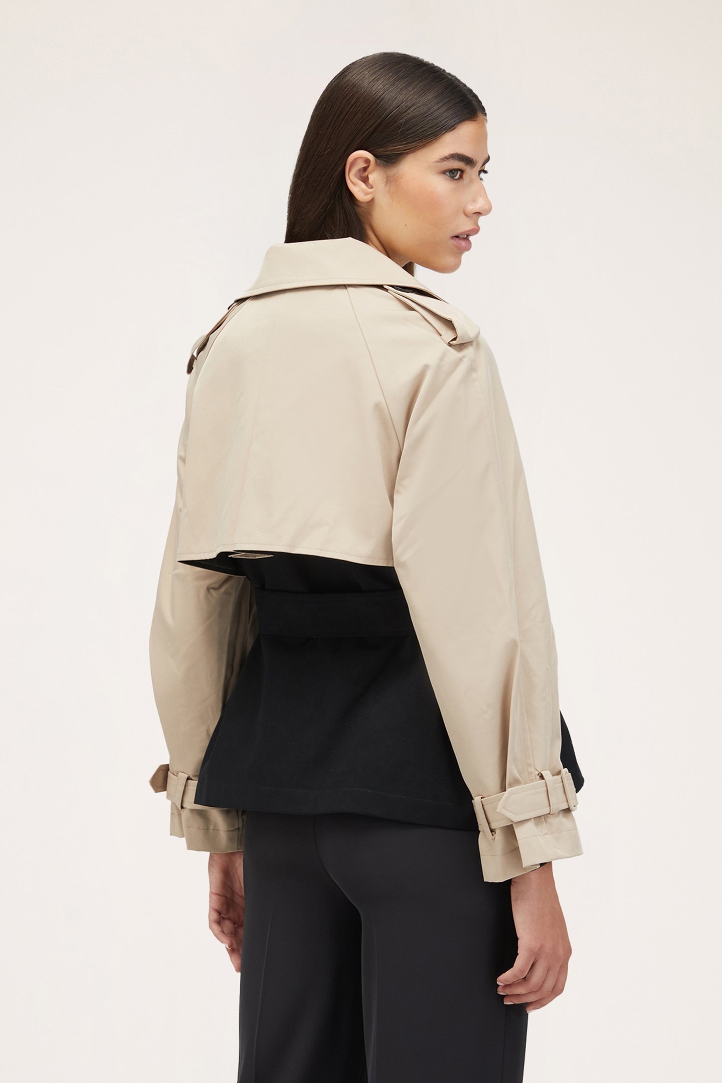 SHORT TWO-COLOUR TRENCH COAT BEIGE 2