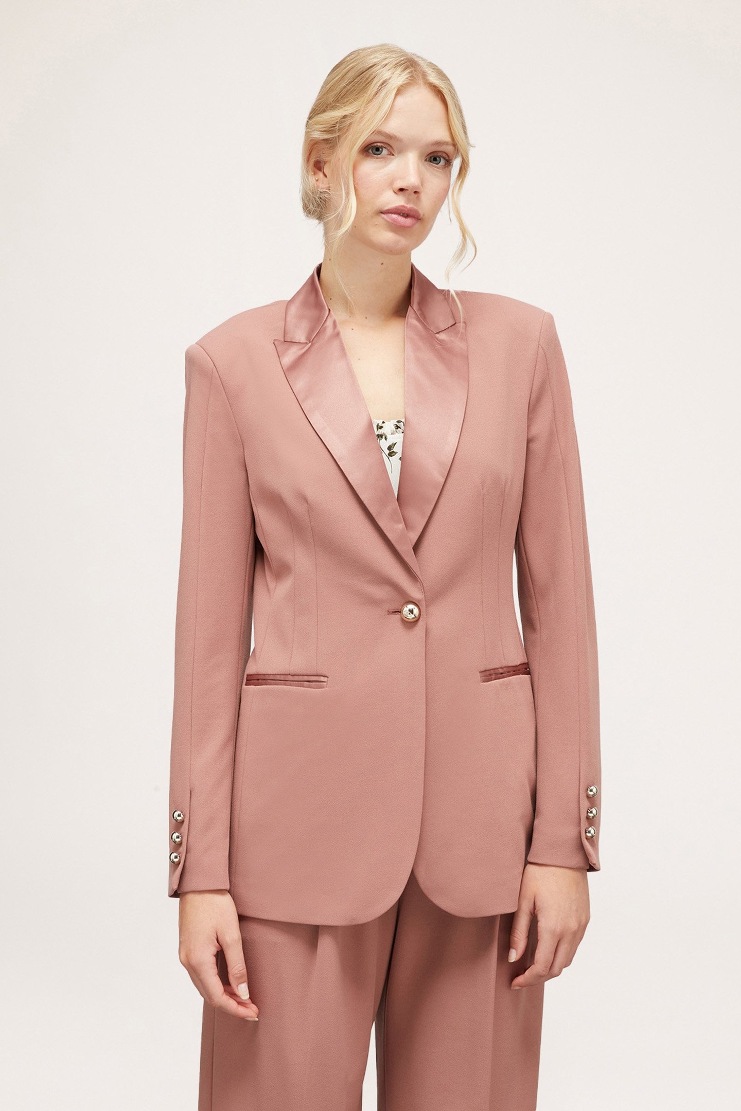 SINGLE-BREASTED JACKET WITH SATIN INSERTS PINK 1