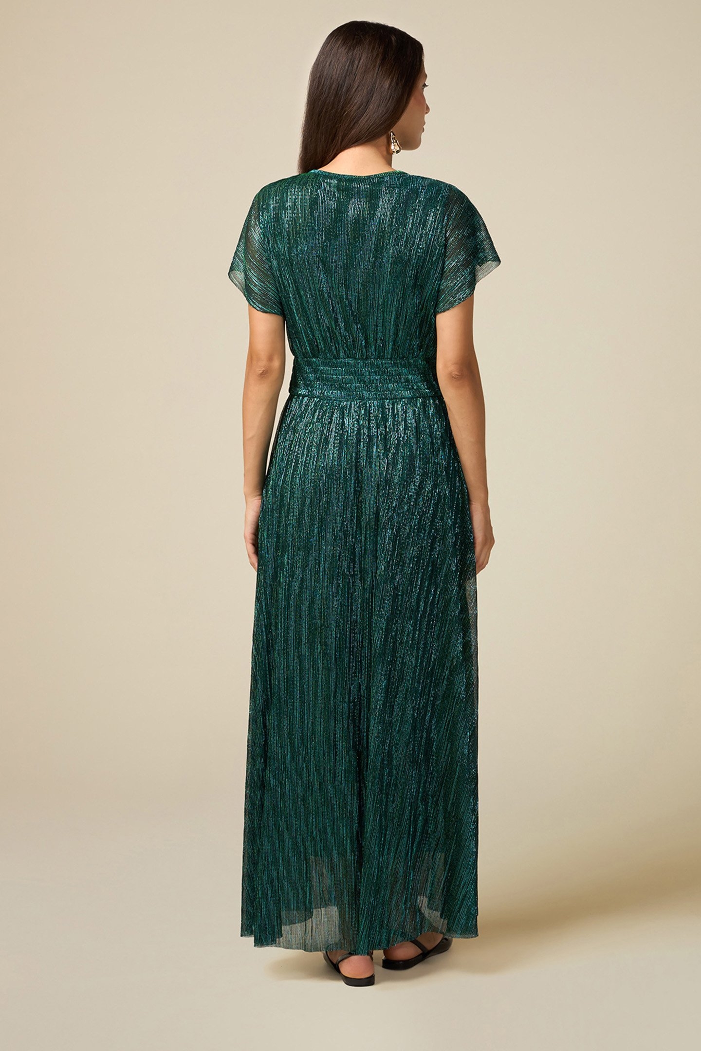 PLEATED LUREX DRESS WITH BROOCH GREEN 2