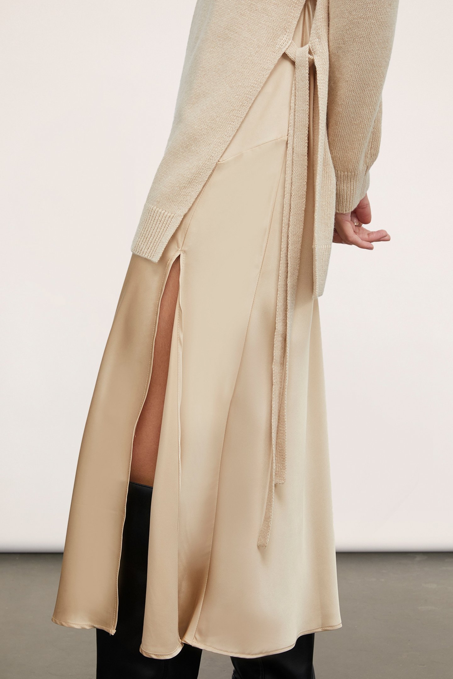 KNIT DRESS WITH SATIN SLIP BEIGE 5