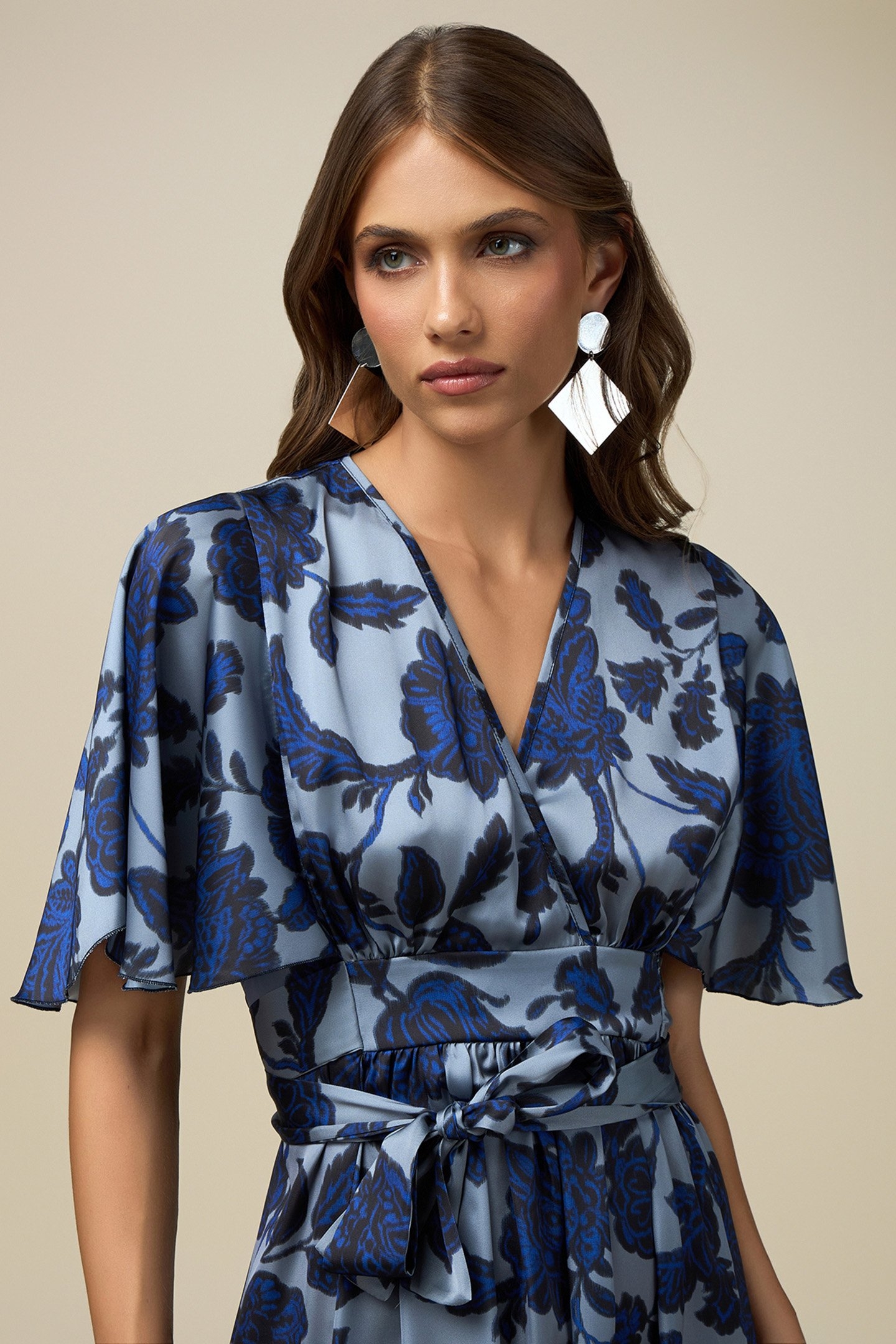 PATTERNED SATIN MIDI DRESS BLUE 5