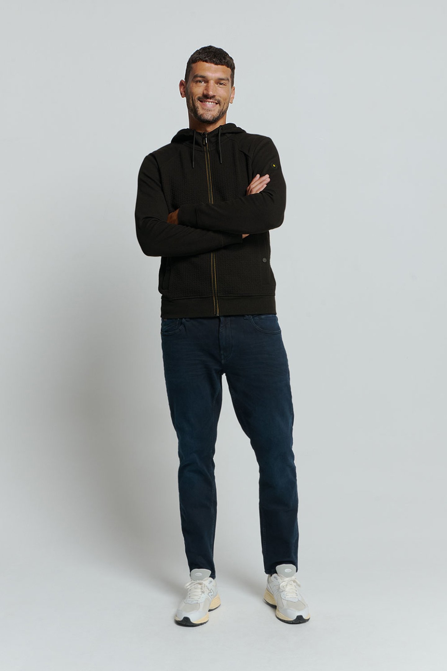 SWEATER HOODED FULL ZIPPER DOUBLE LAYER JACQUARD STRETCH BLA 3