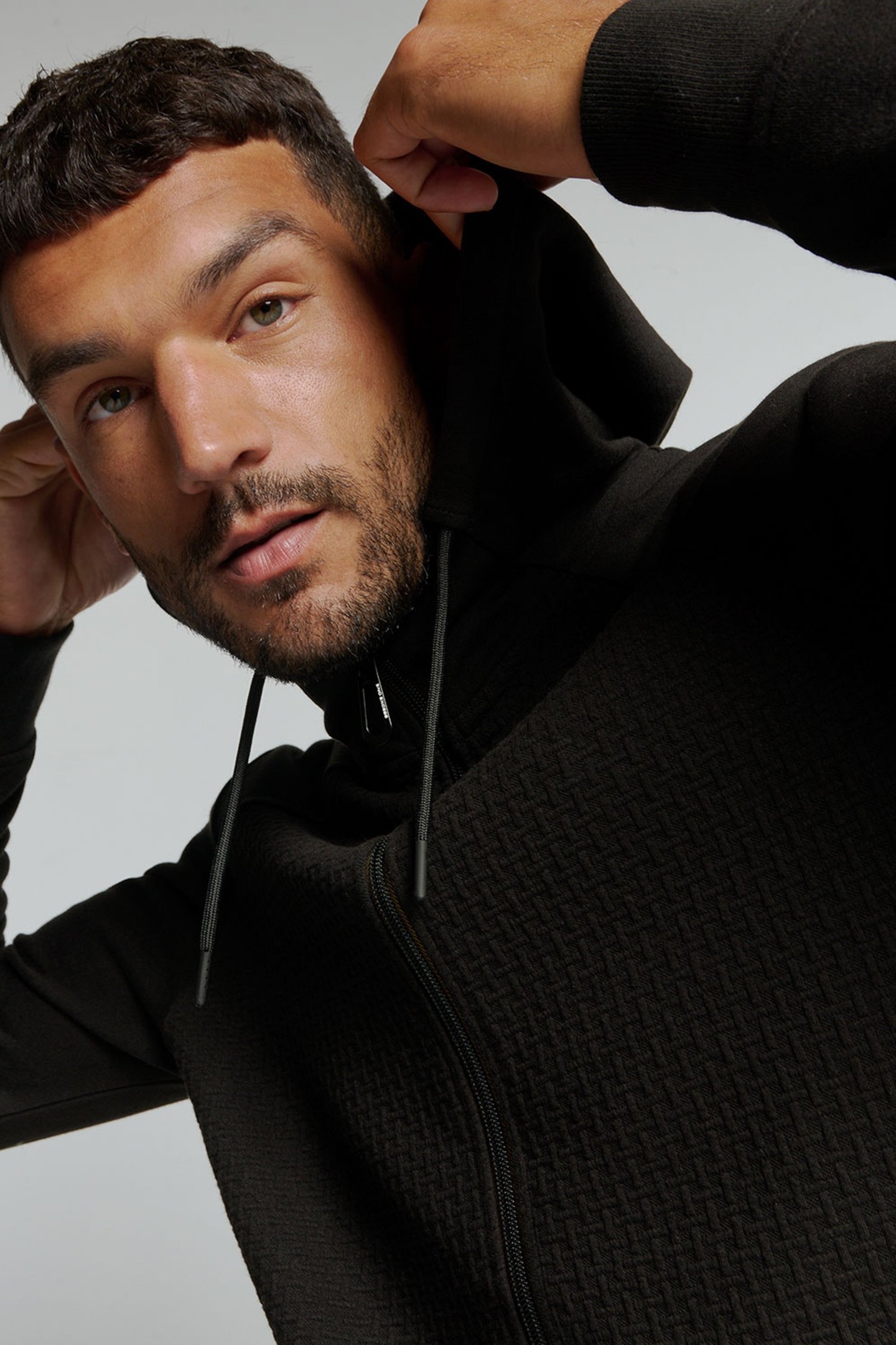 SWEATER HOODED FULL ZIPPER DOUBLE LAYER JACQUARD STRETCH BLA 6