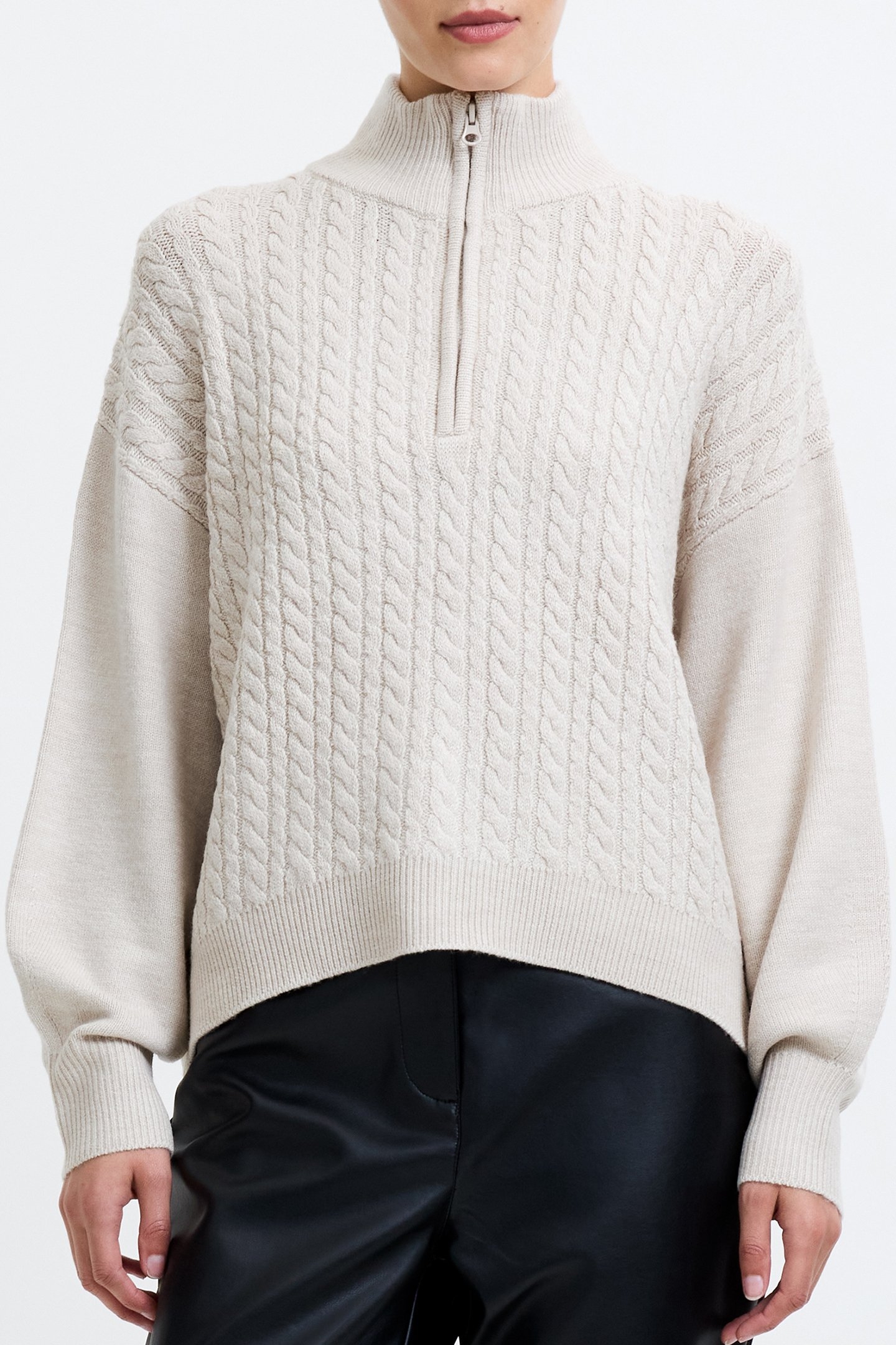 BABYSOFT CABLE HALF ZIP OATMEAL MEL 1