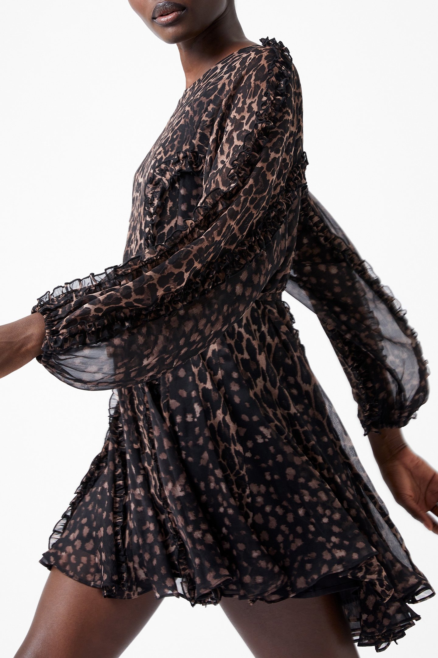 LEOPARD RUFFLE DRESS BROWN LEOPARD 4