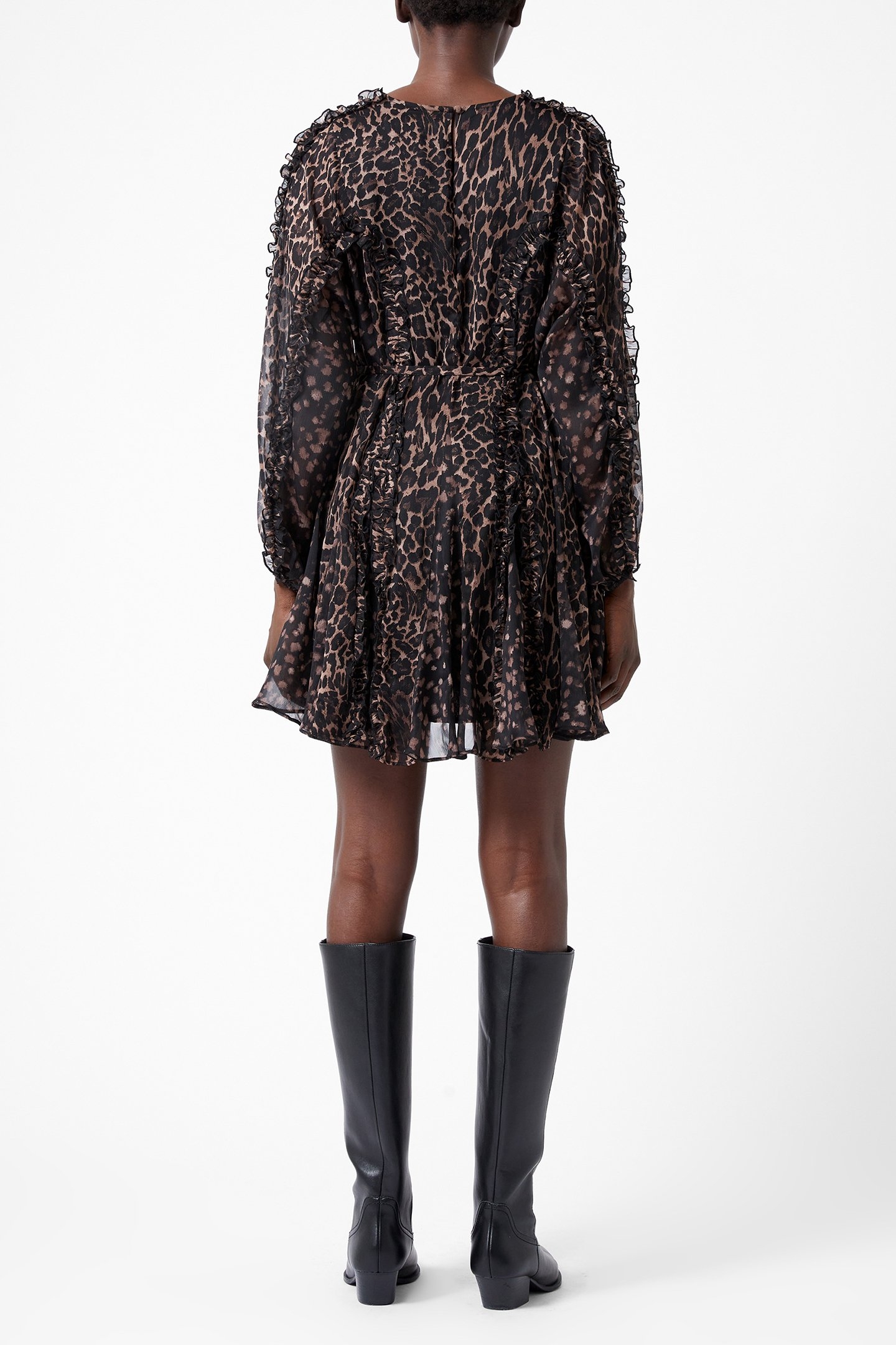 LEOPARD RUFFLE DRESS BROWN LEOPARD 3