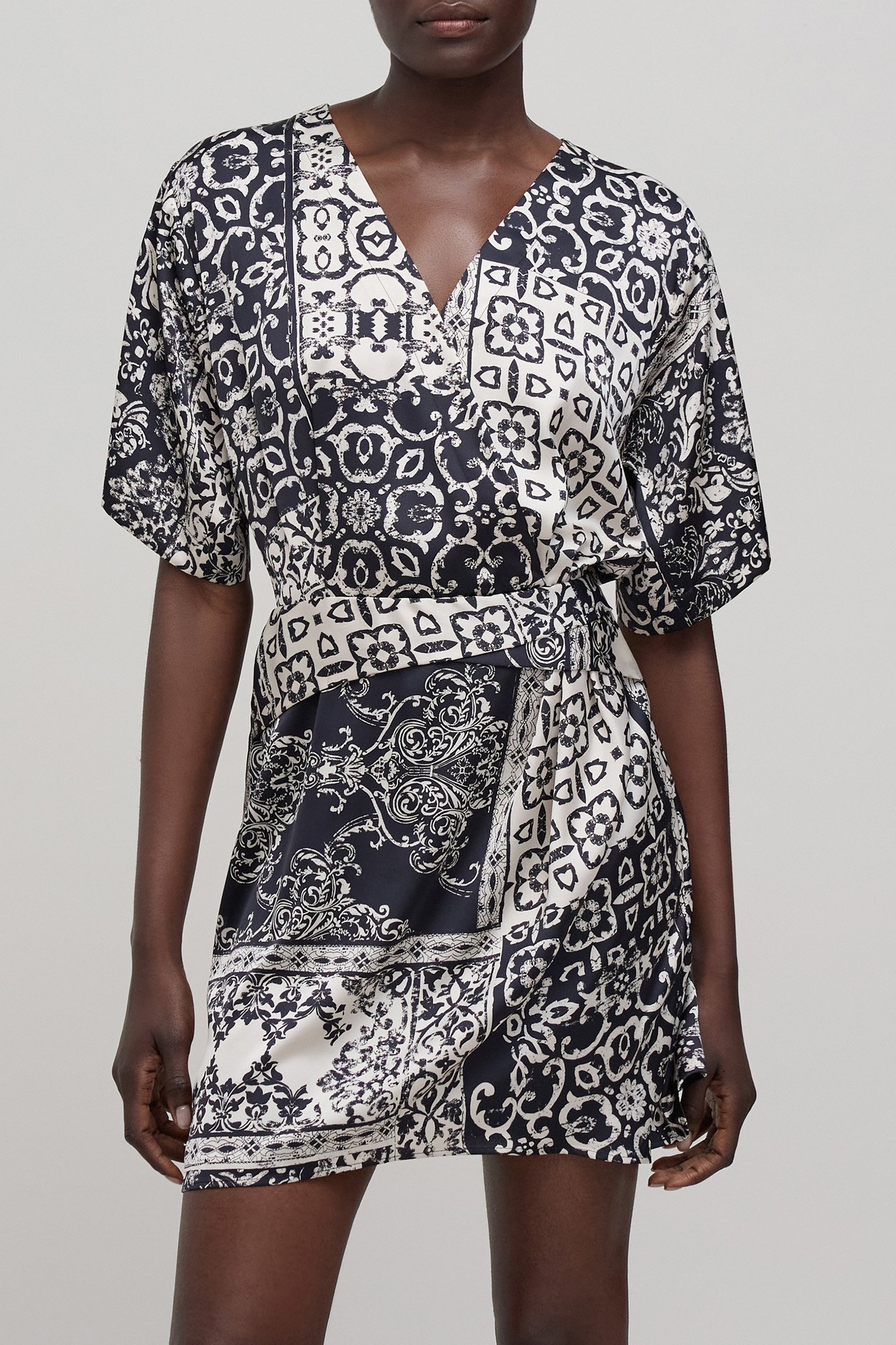 BLACK PATCHWORK SCARF DRESS BLACK 1