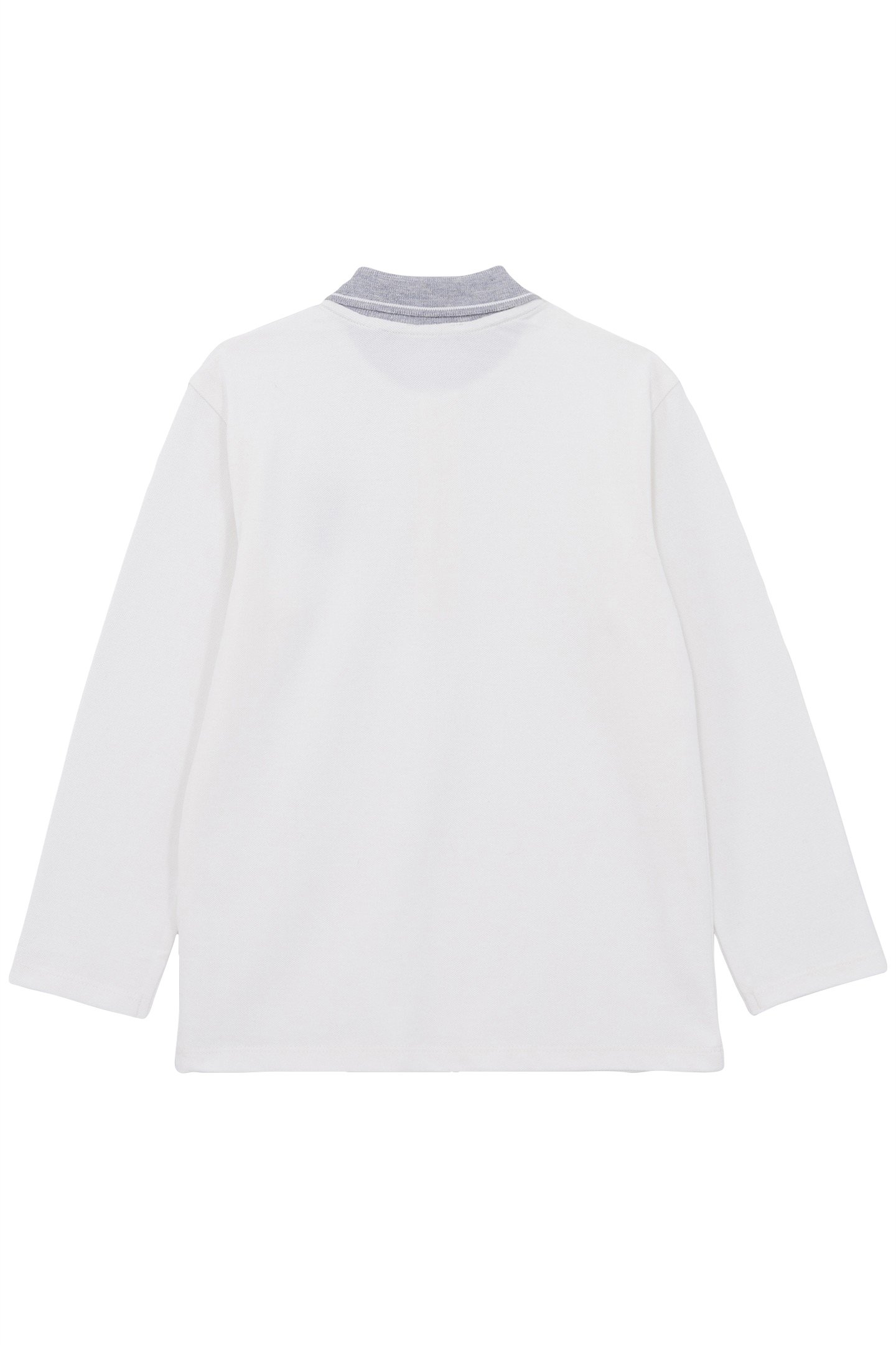 BOY'S ECRU ORGANIC POLO SHIRT, GREY COLLAR AND EMBROIDERY 2