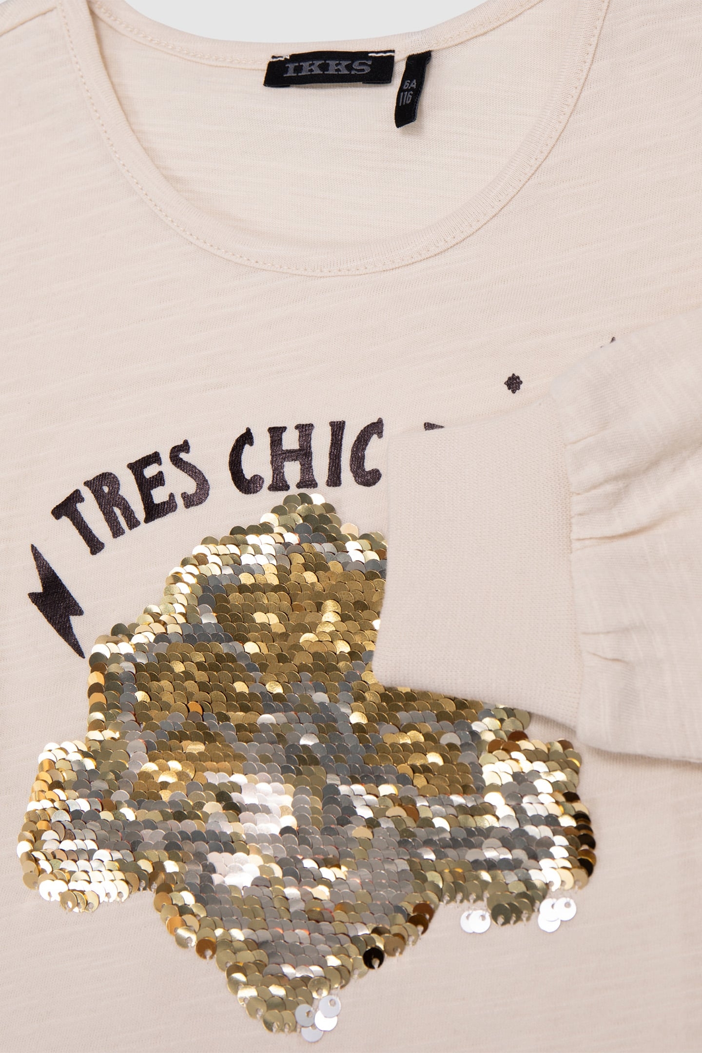 GIRL'S ECRU T-SHIRT WITH REVERSIBLE SEQUIN ART DECO IMAGE 3