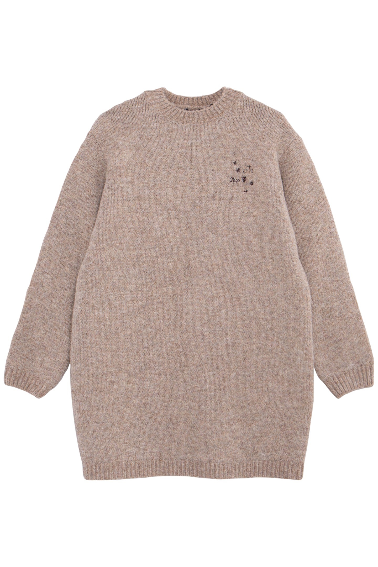 GIRL'S BEIGE KNITTED SWEATER DRESS WITH LUREX EMBROIDERY 1