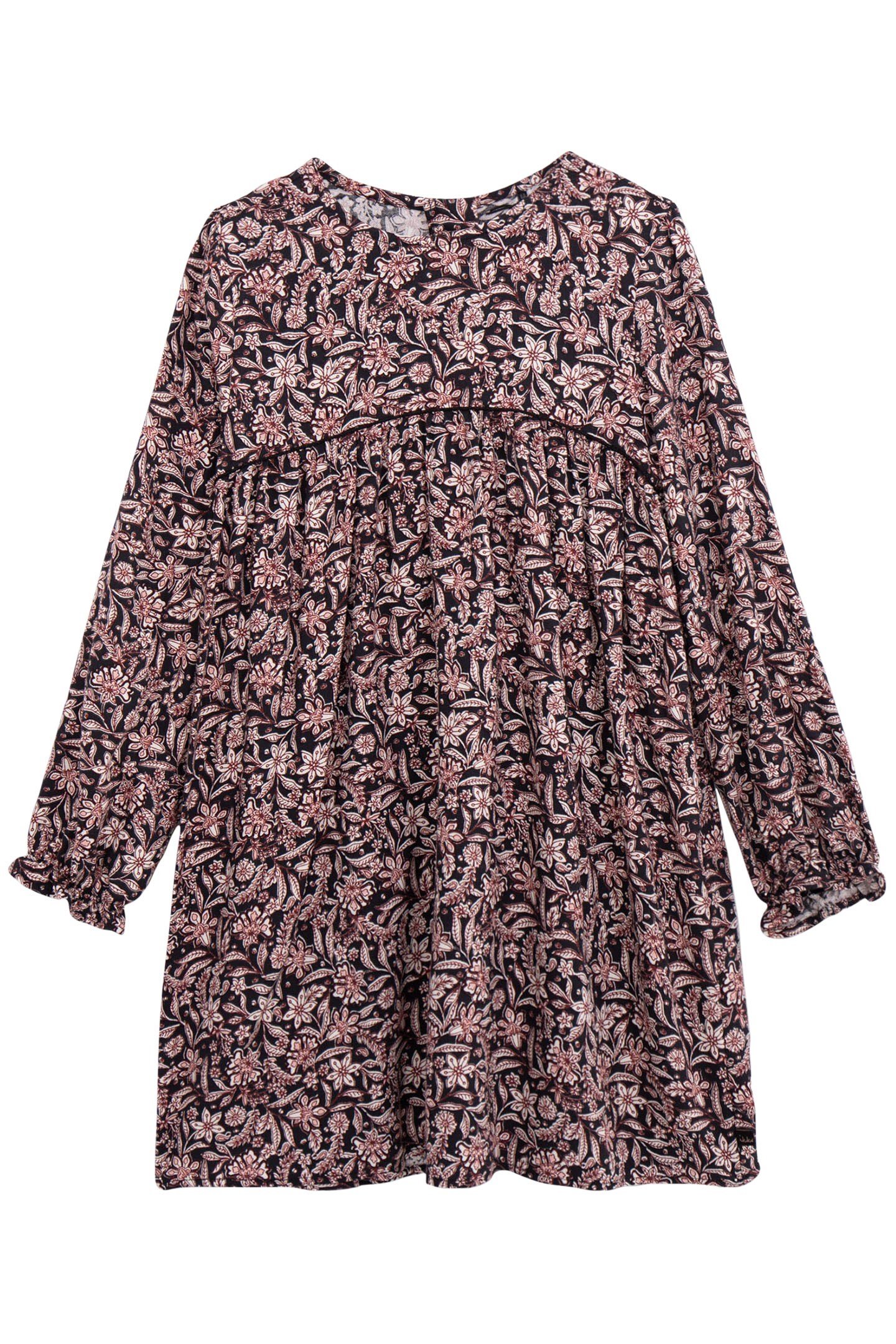 BLACK BAROQUE FLORAL PRINT DRESS FOR GIRLS 1