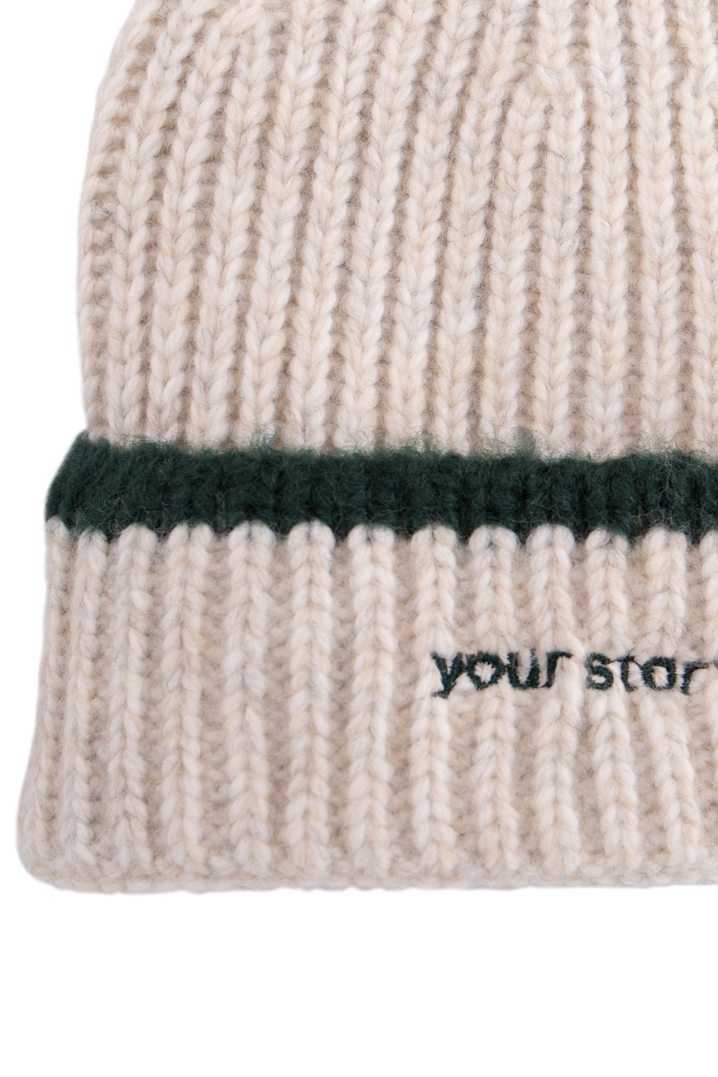 GIRL'S RIBBED KNIT ECRU HAT WITH EMBROIDERED MESSAGE 4