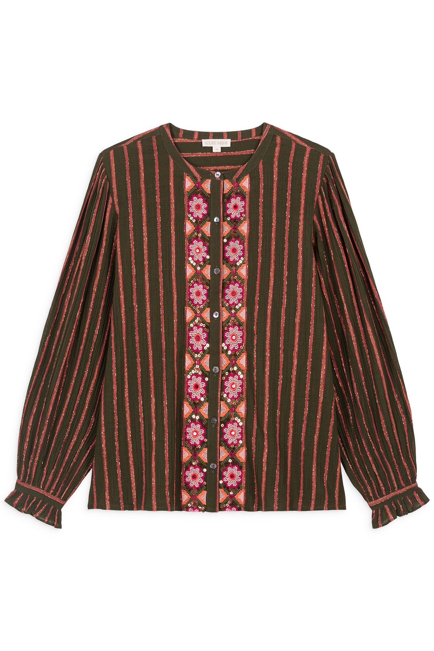 BLOUSE JEANNIA KHAKI COPPER STRIPES 3