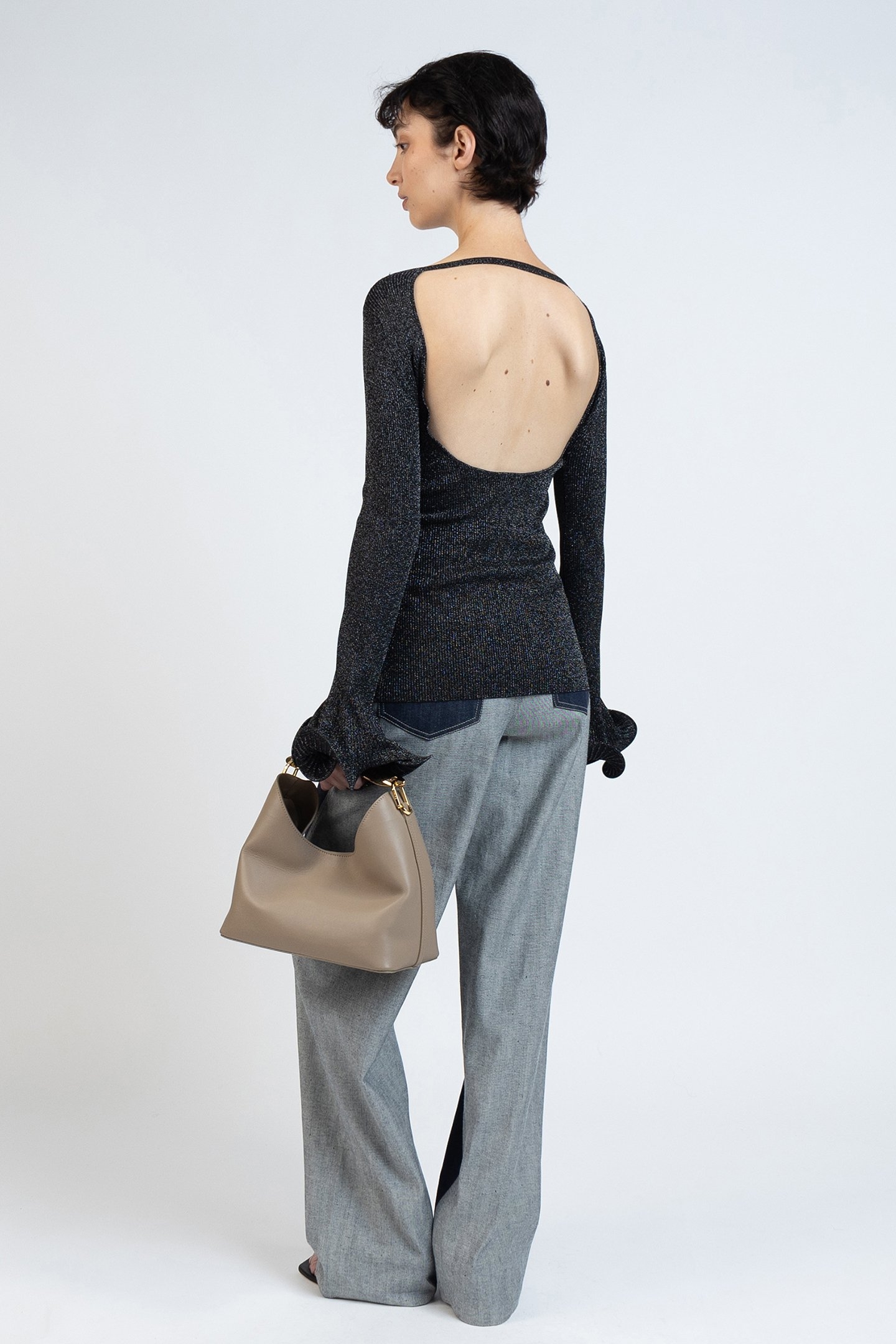 KNIT FITTED LONGLEEVE TOP BLACK LUREX 3