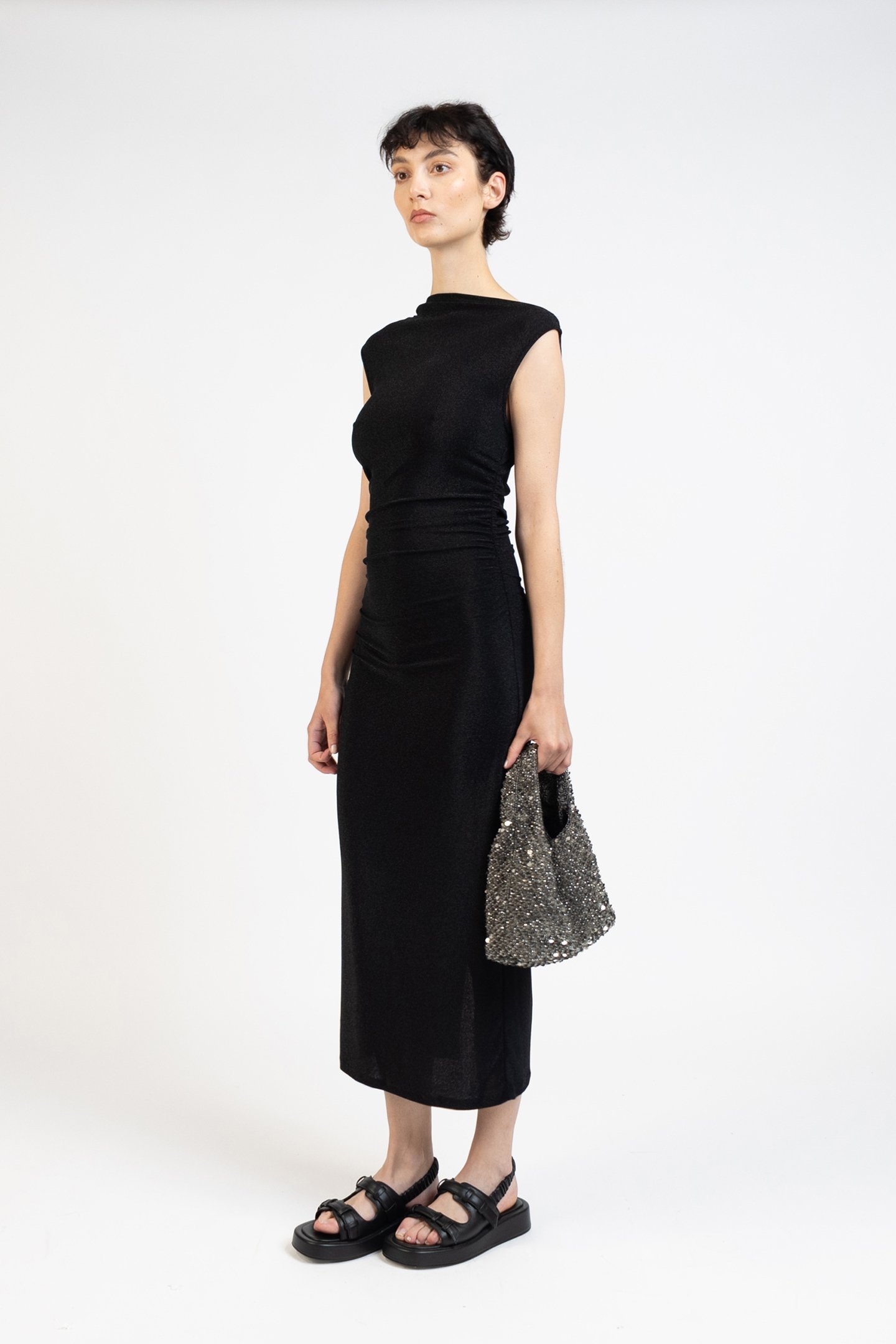 DRAPED JERSEY DRESS SPARKLING BLACK 1