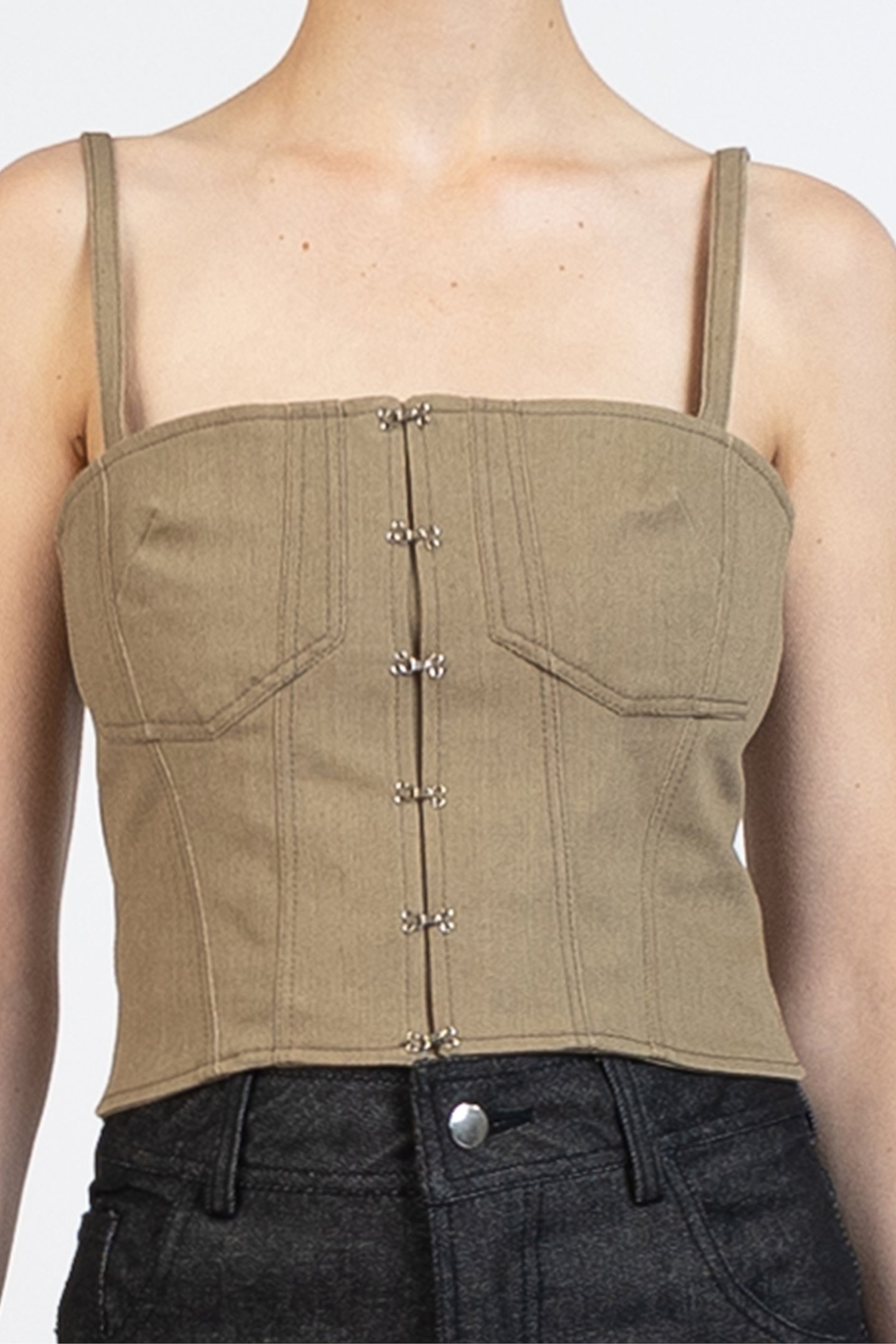 DENIM BUSTIER TOP KHAKI 1
