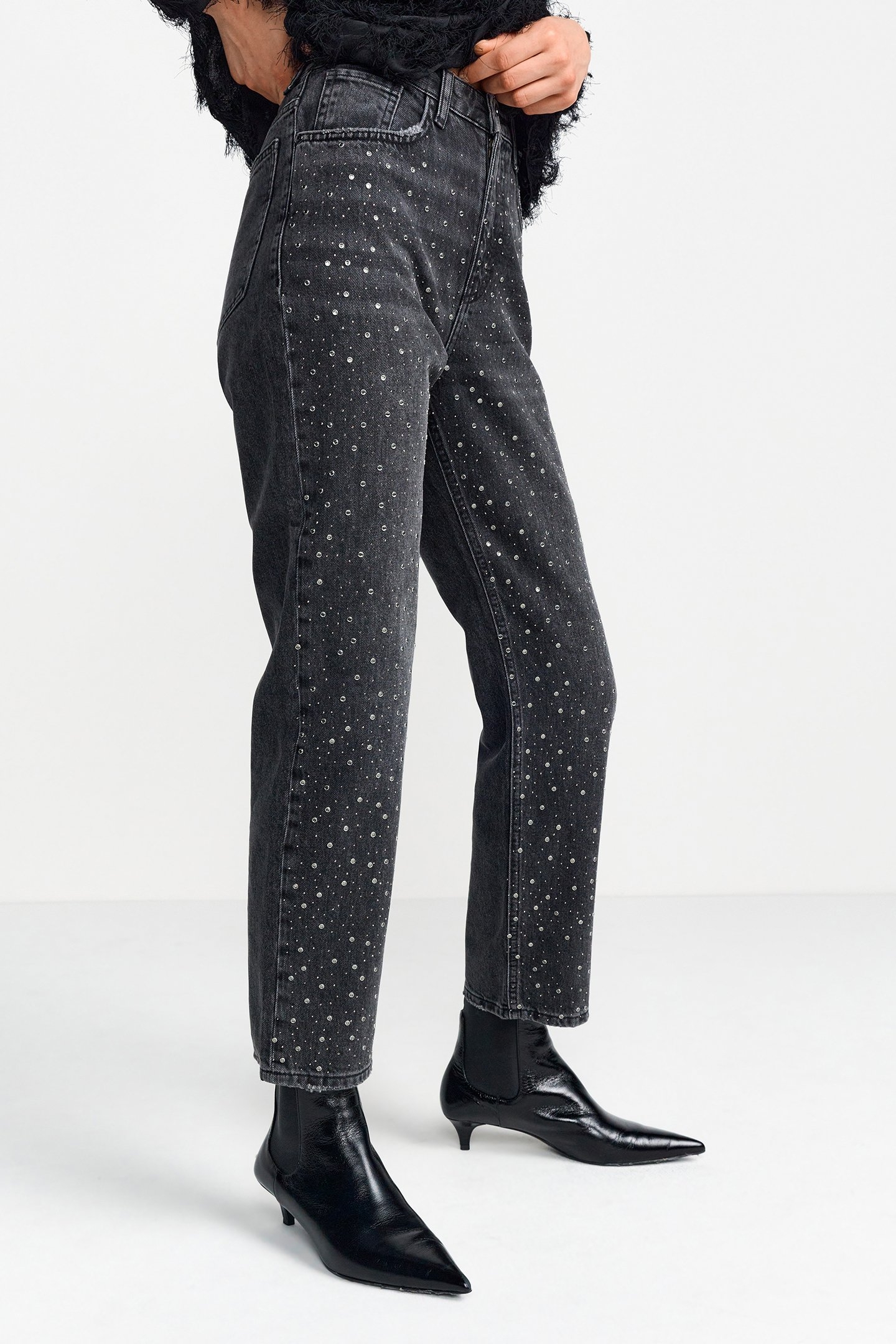 VINTAGE STRAIGHT RHINESTONES DENIM BLACK 4