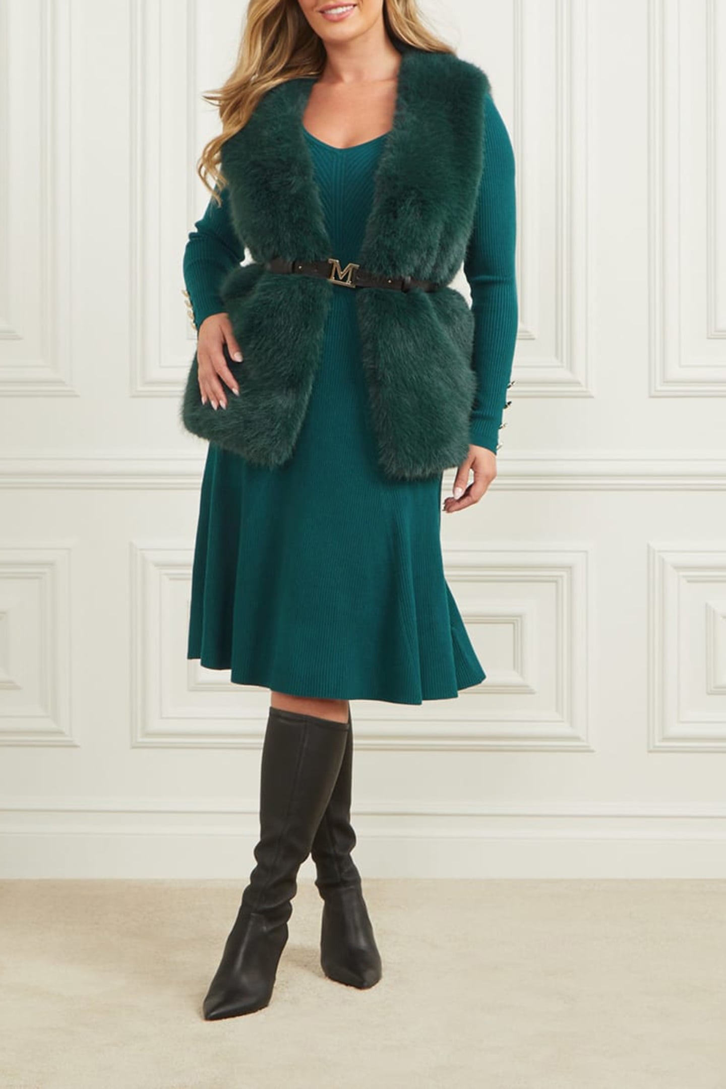 MARCIANO BY GUESS CHLOE FUR VEST FERN MOSS GREEN MULT 2