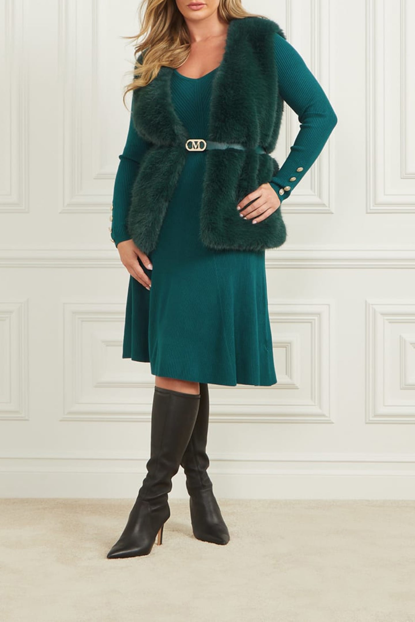 MARCIANO BY GUESS CHLOE FUR VEST FERN MOSS GREEN MULT 4