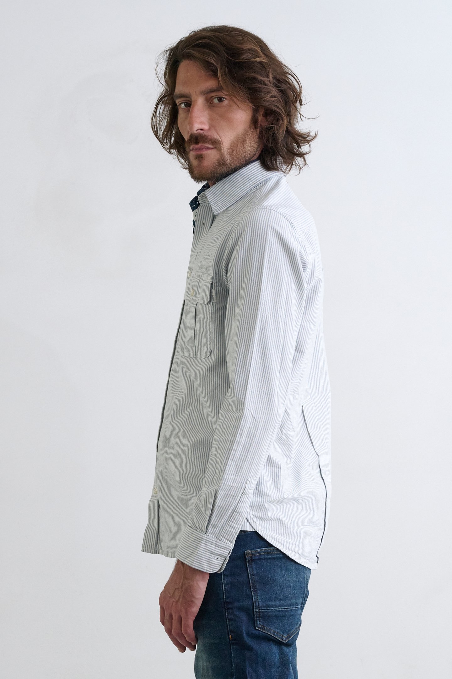 J.C. RAGS RUSTER CASUAL OVERHEMD LANGE MOUW MIDNIGHT STRIPE 3