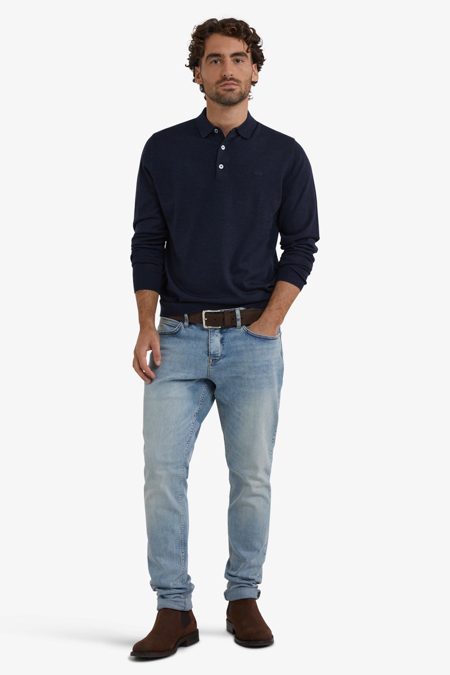 FINE MERINO POLO LONG SLEEVE NAVY 2