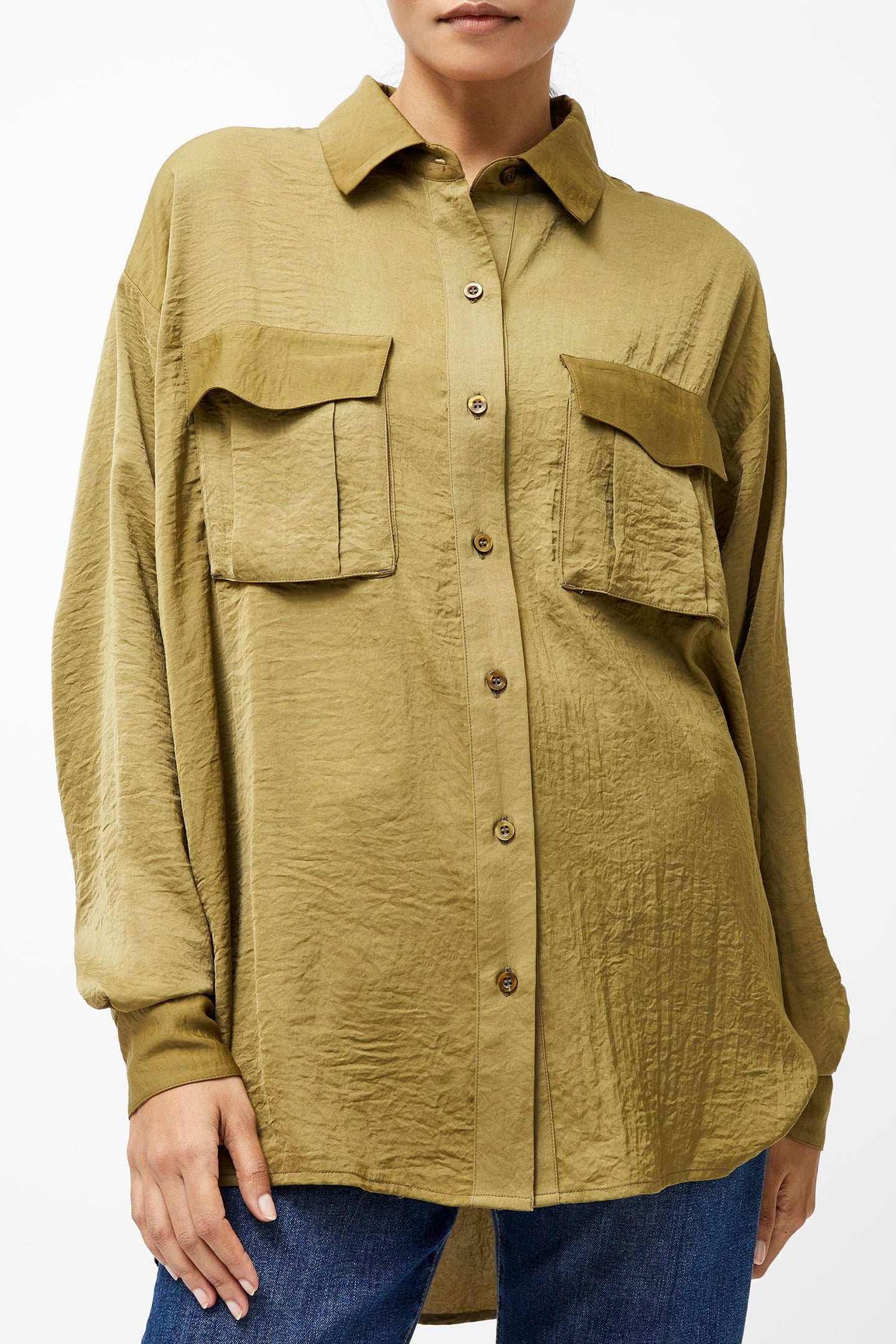 BLAINE SATIN SHIRT GOLDEN OLIVE KHAKI 1