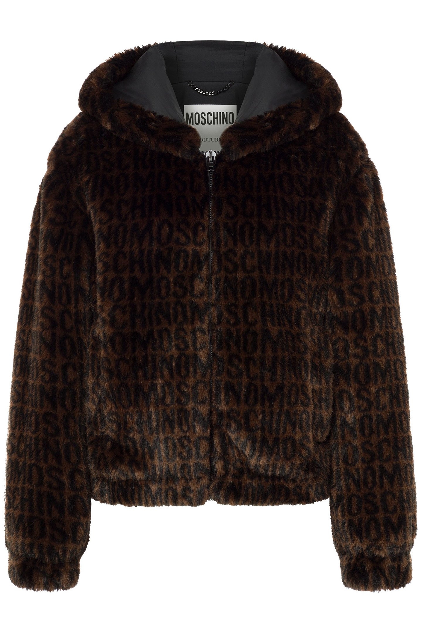 ECO FUR JACKET MOSCHINO LOGO BROWN 3