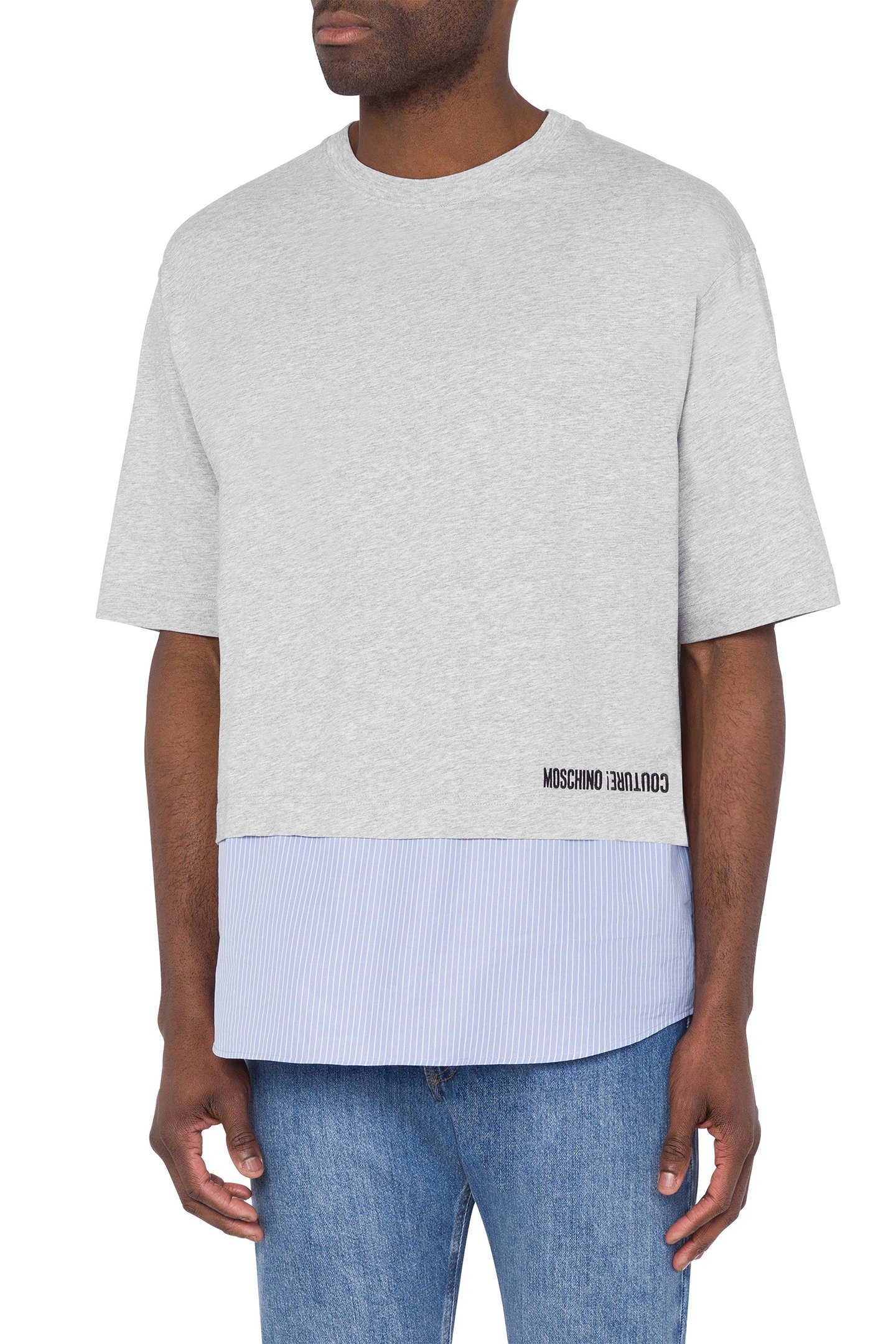 T-SHIRT WITH STRIPED HEM GREY 1