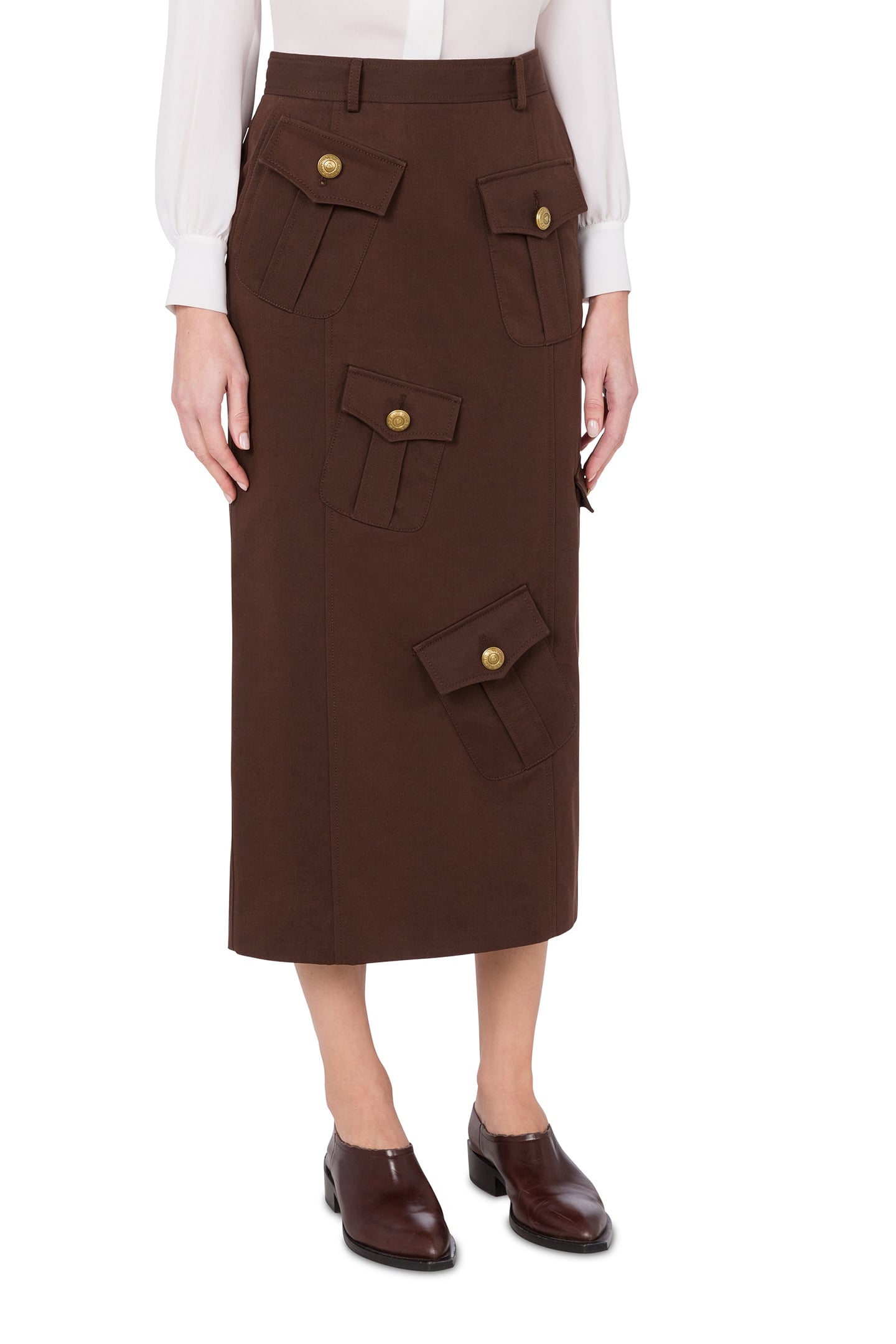 MILITARY TWIST GABARDINE SKIRT BROWN 1