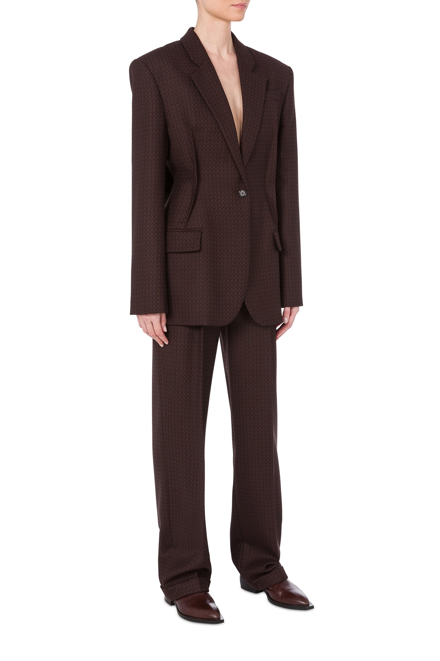 PEACE JACQUARD WOOL JACKET BROWN 1