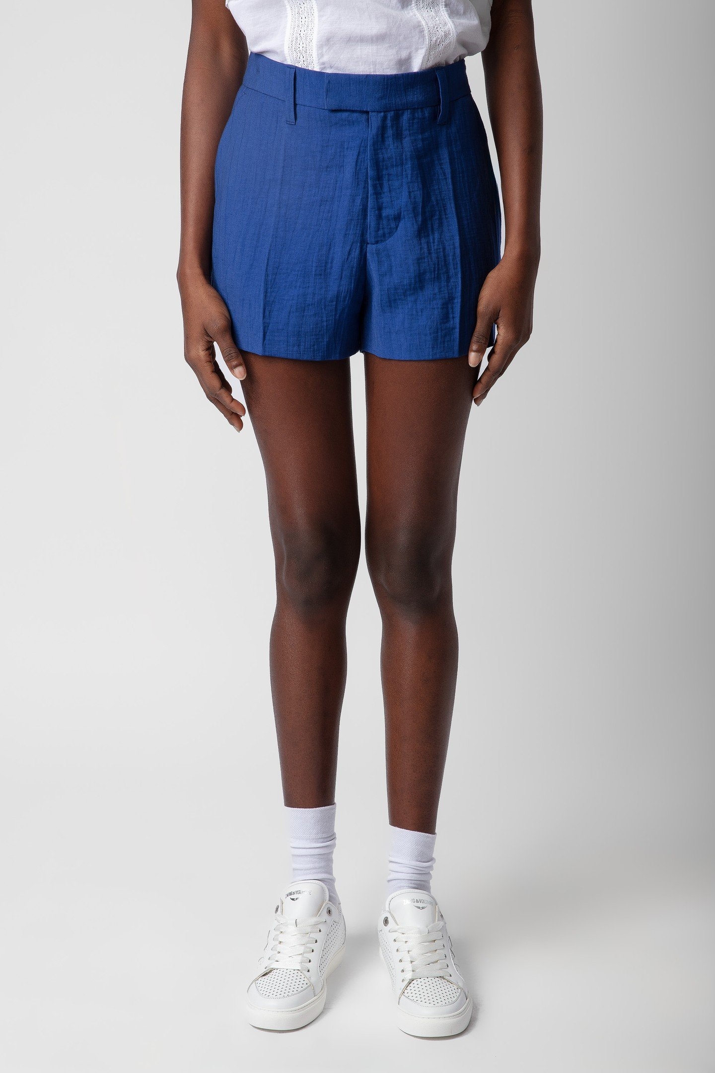 PLEASE TAILLEUR LINEN SHORTS DEEP SEA 1