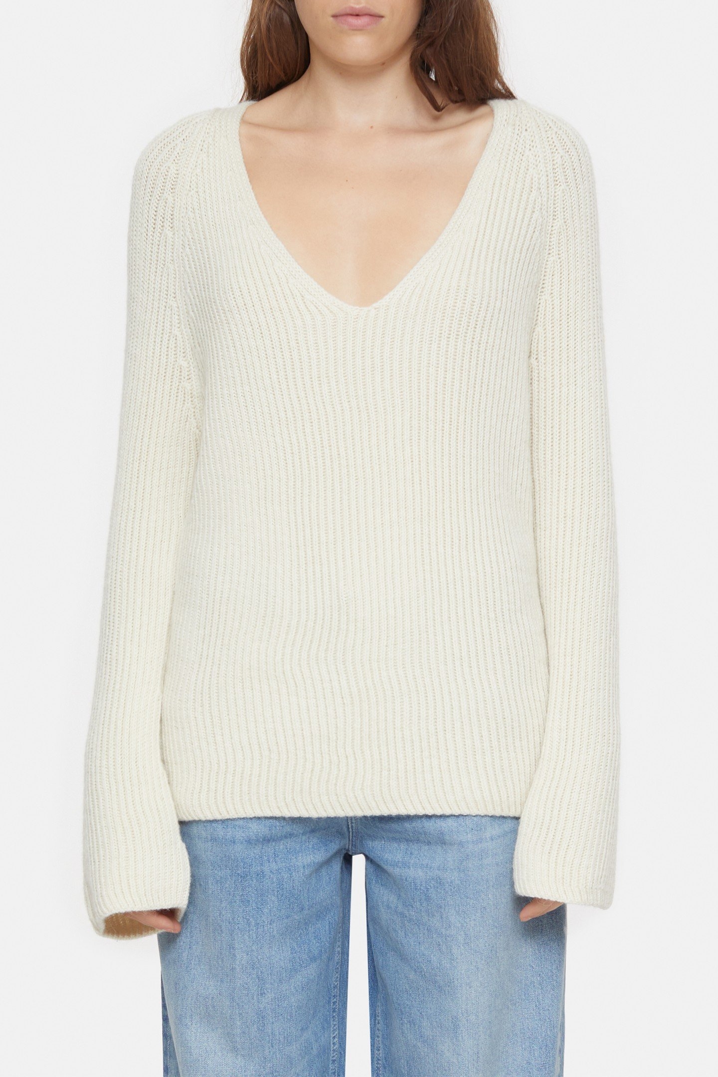 V NECK LONG SLEEVE KNITS IVORY 2