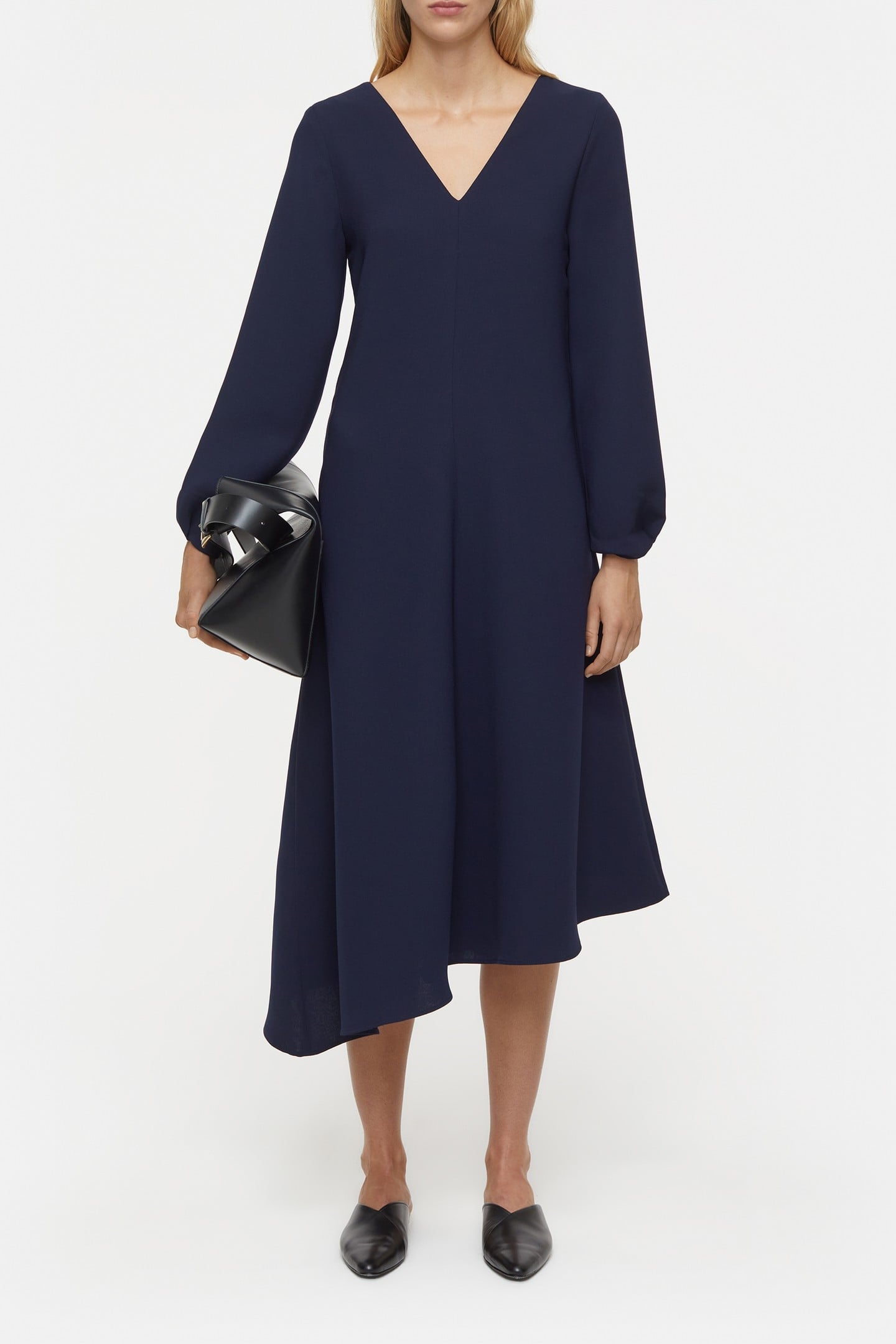 DEEP NECK LONG SLEEVE DRESS DARK NIGHT 1
