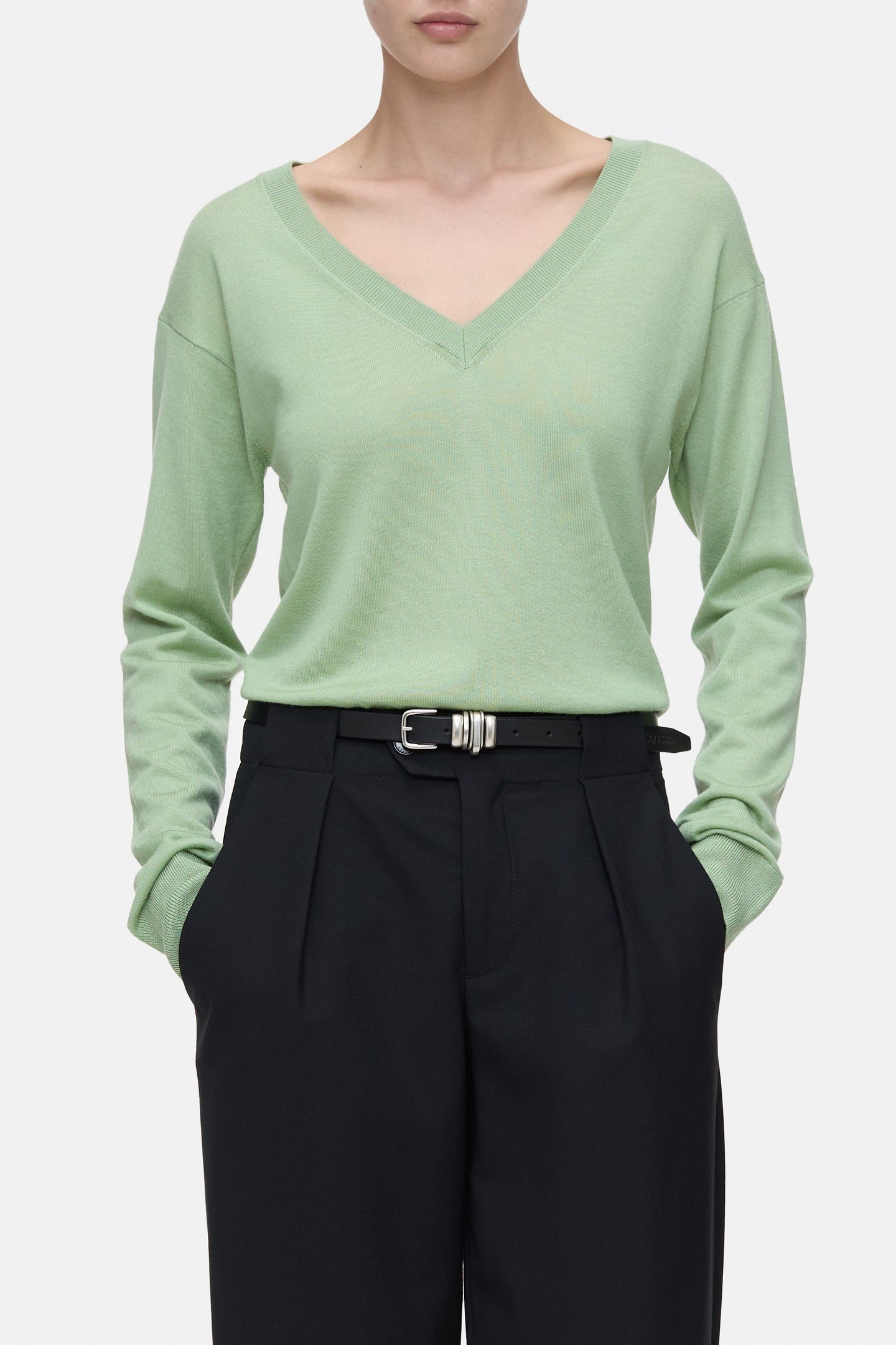 V NECK BOXY KNITS GIADA GREEN 2