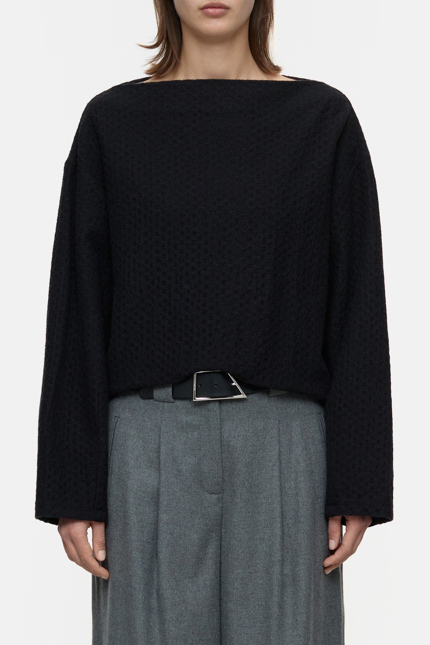 STRAIGHT NECK SWEATSHIRT T-SHIRTS BLACK 1