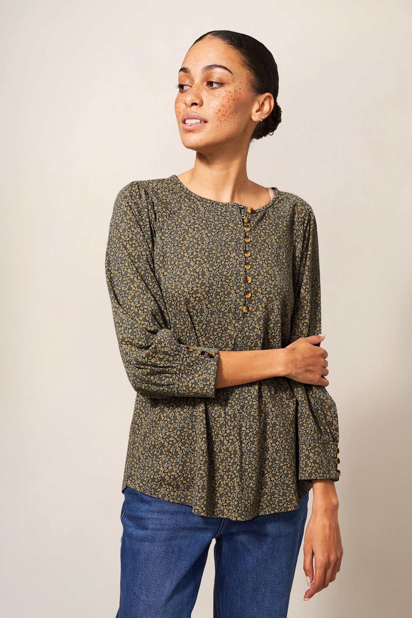 ANGELISE TOP BUTTON THROUGH GREY MULTI 1