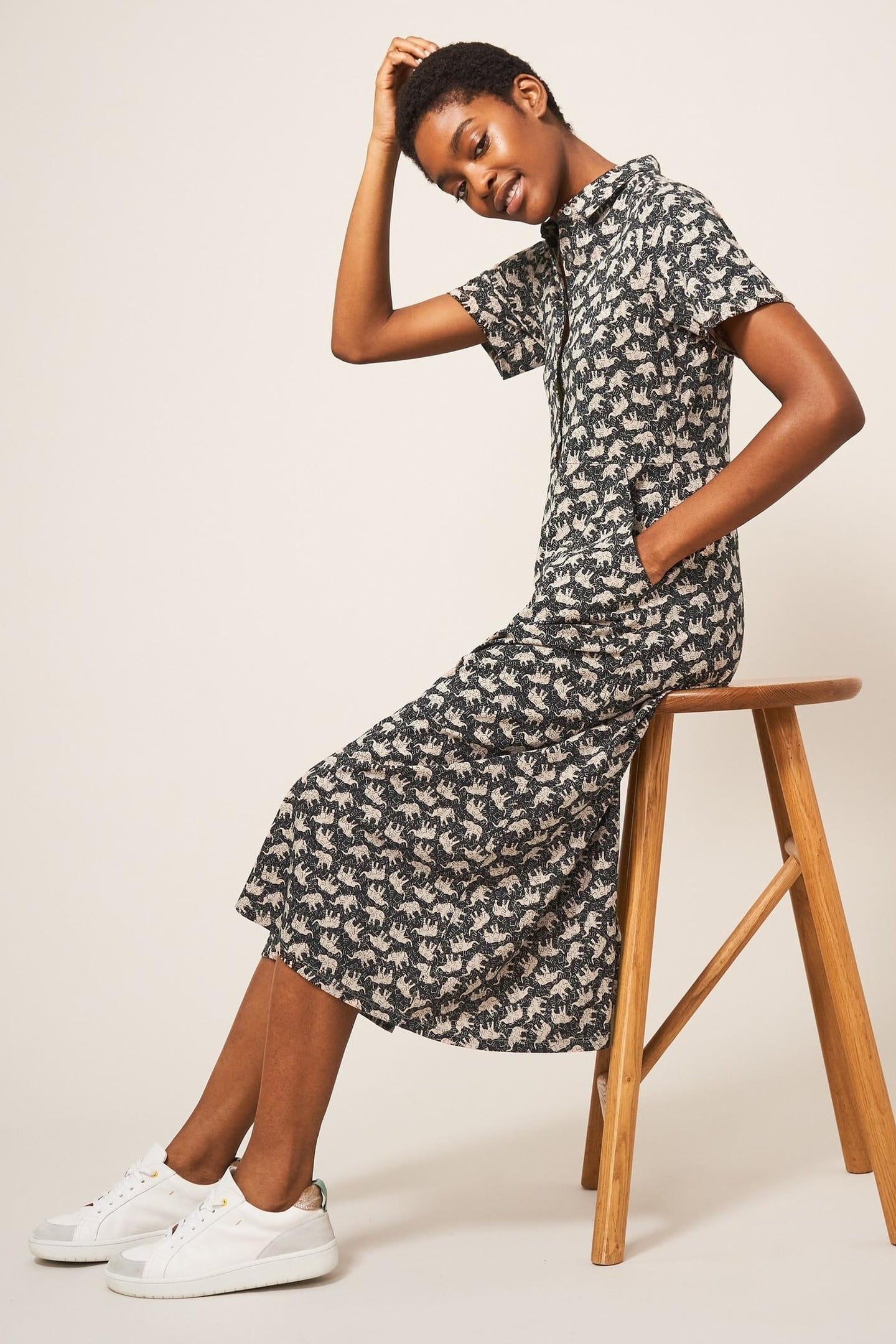 CARMEN JERSEY SHIRT DRESS BLACK MULTI 1