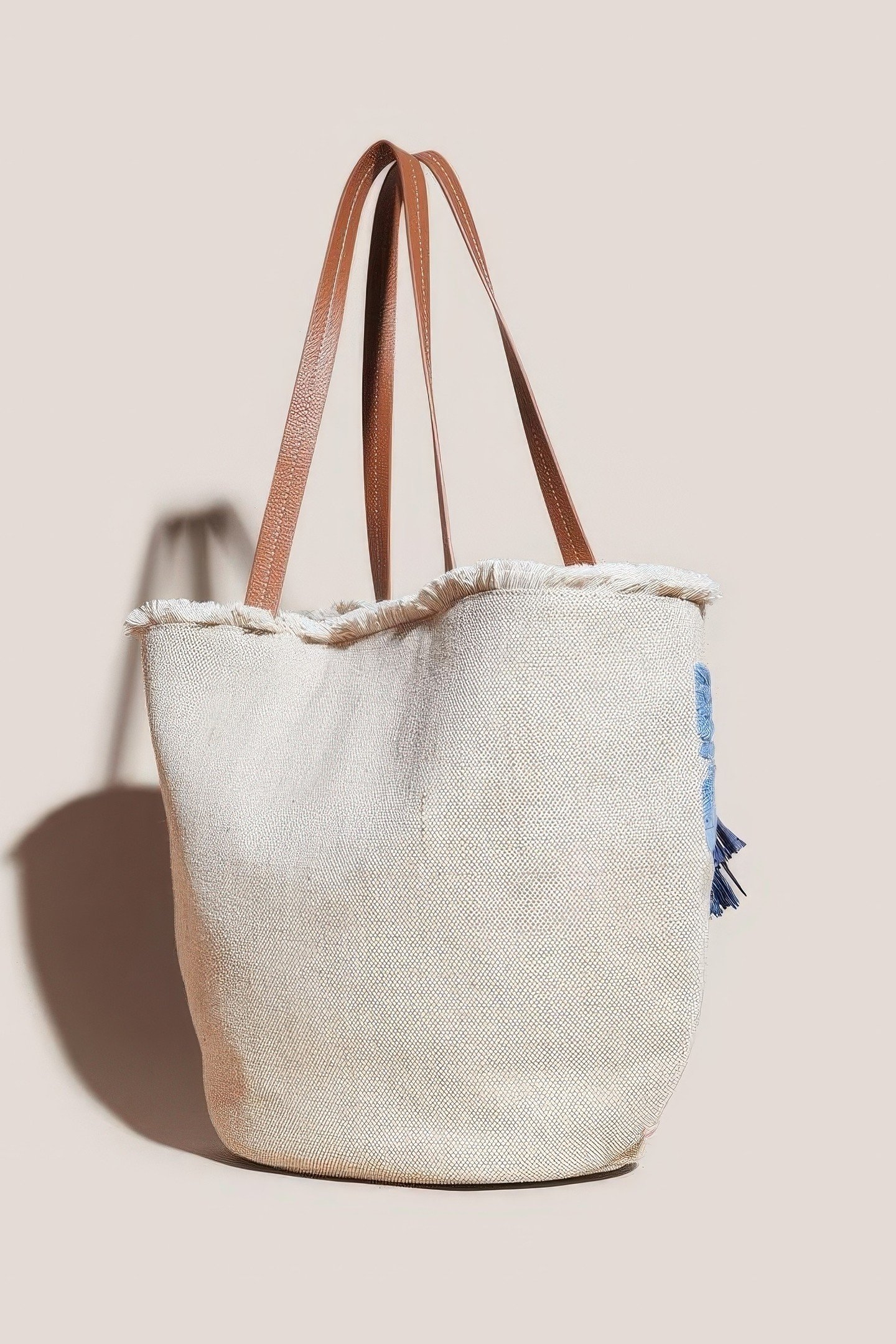 ESTHER LEAF EMBROIDERED TOTE NATURAL MULTI 7