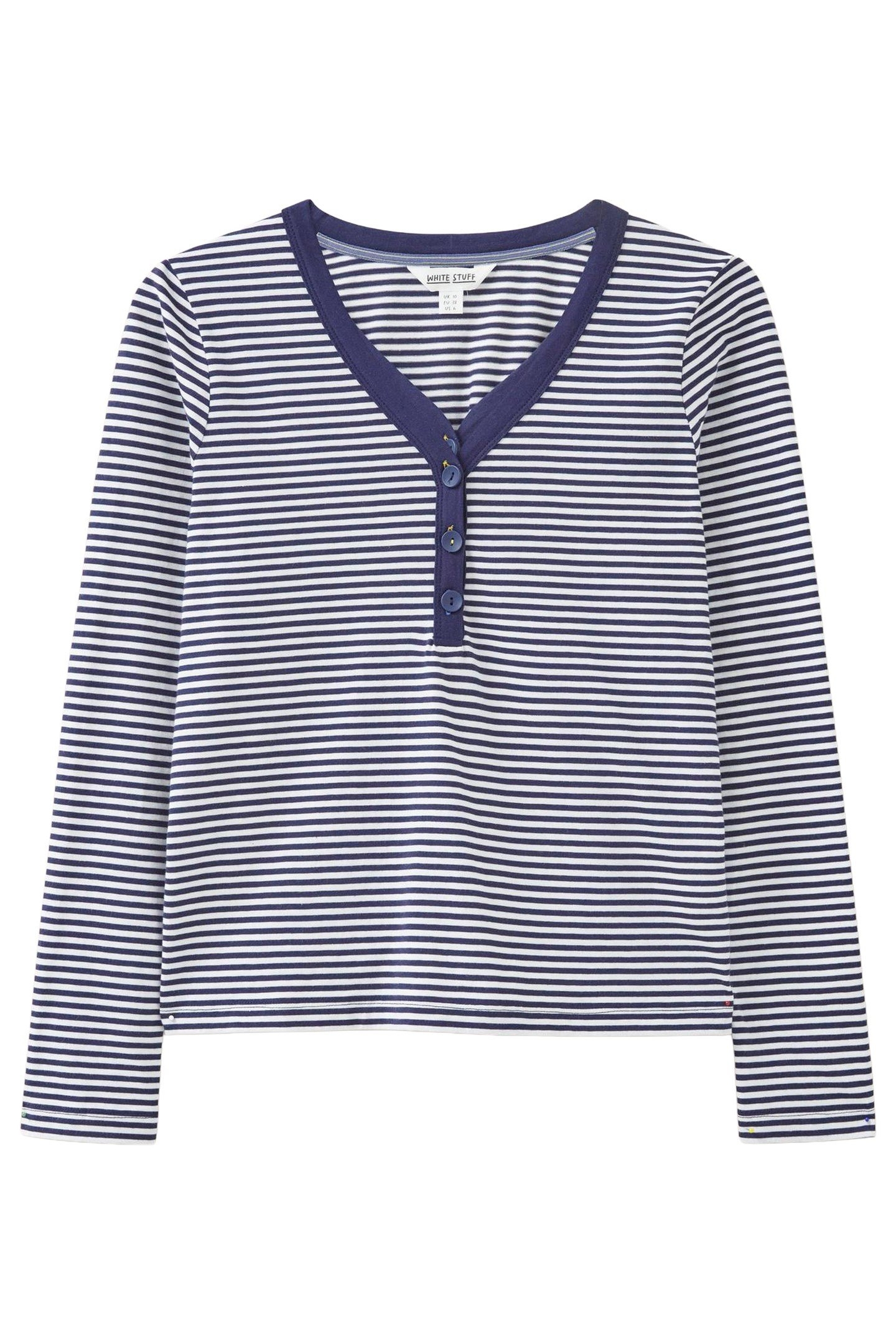 FLORA V NECK HENLEY TOP IVORY MULTI 1