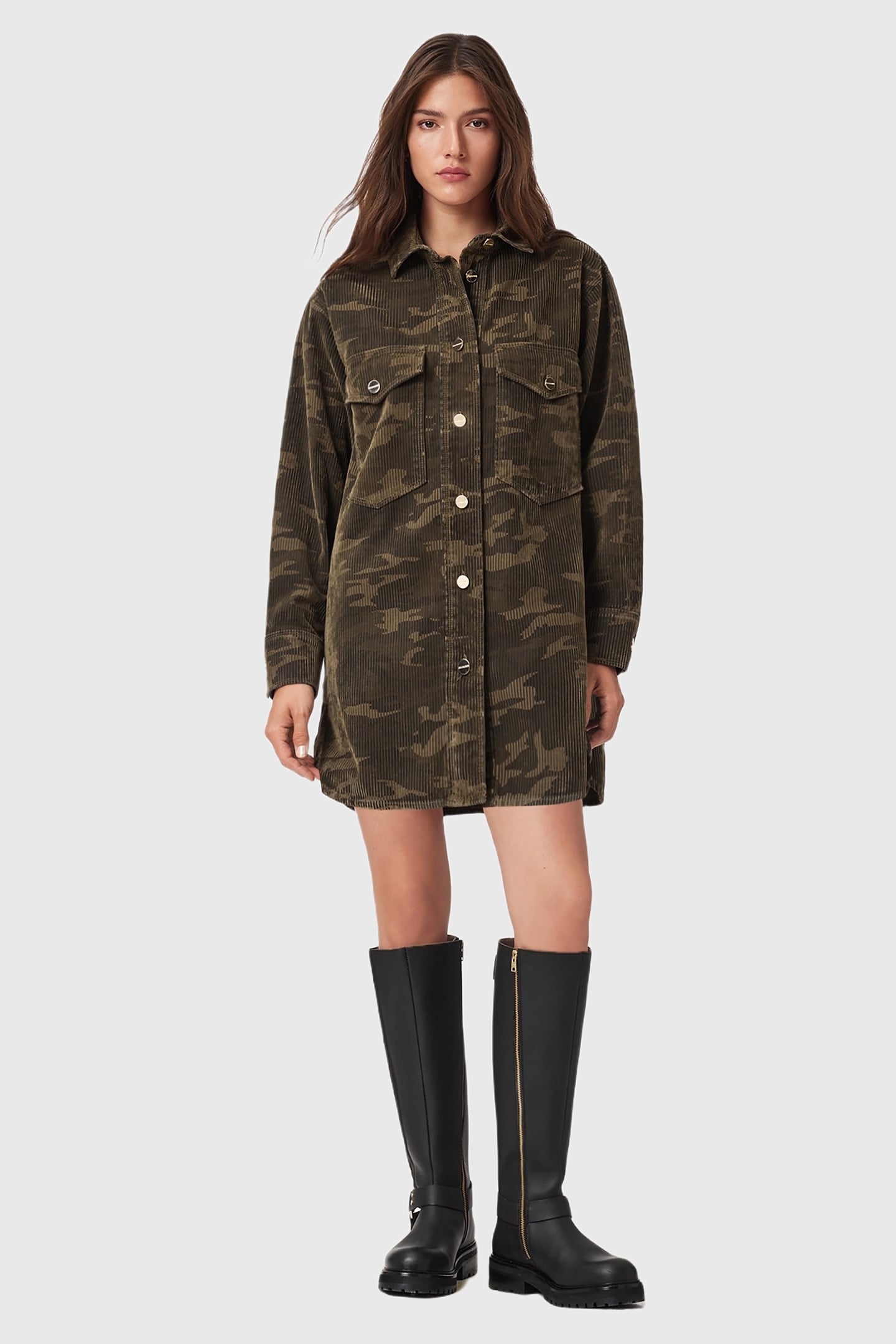 FAYE FLOCKED DRESS CAMO GREEN 2