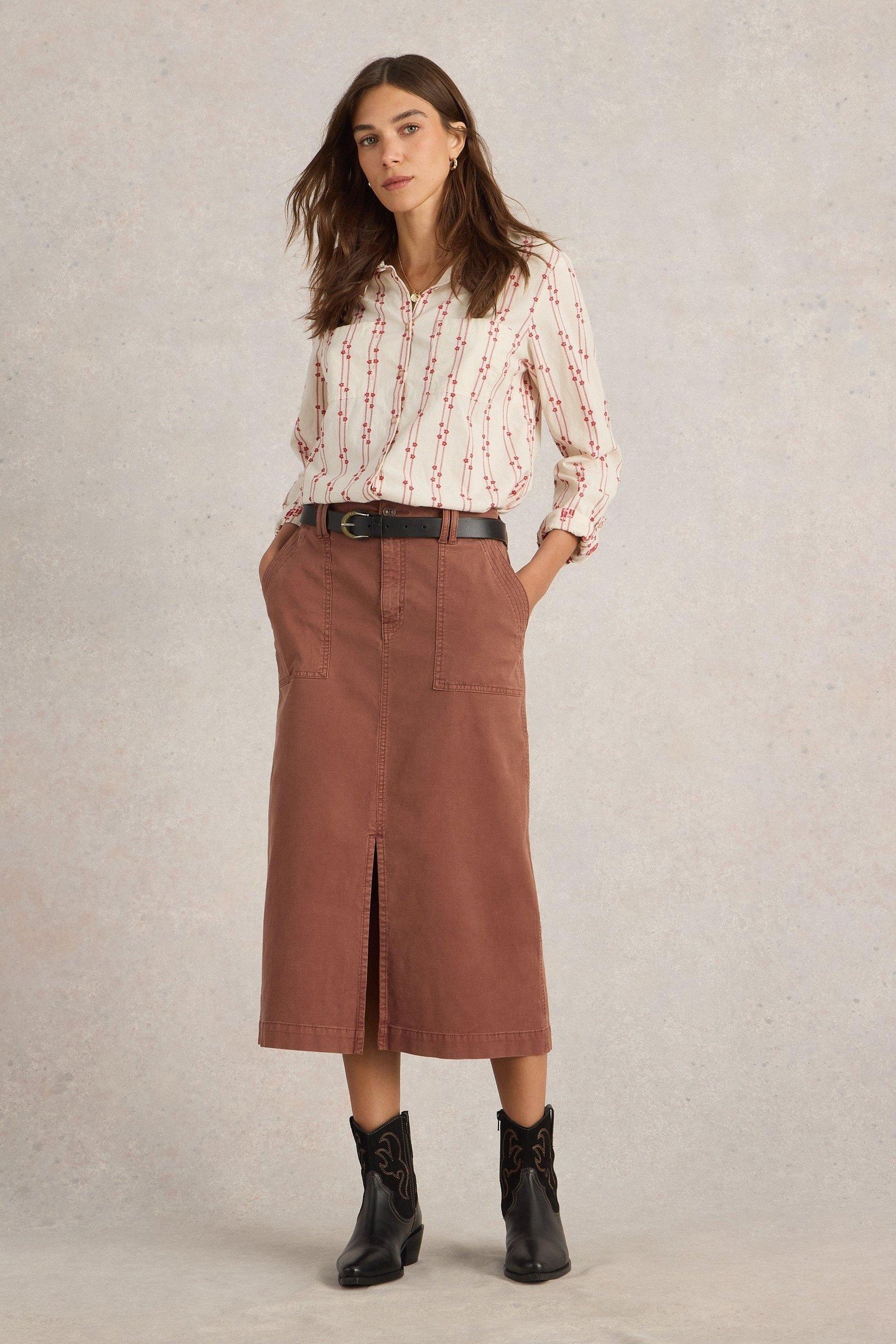 MAREN MIDI SKIRT DARK TAN 1