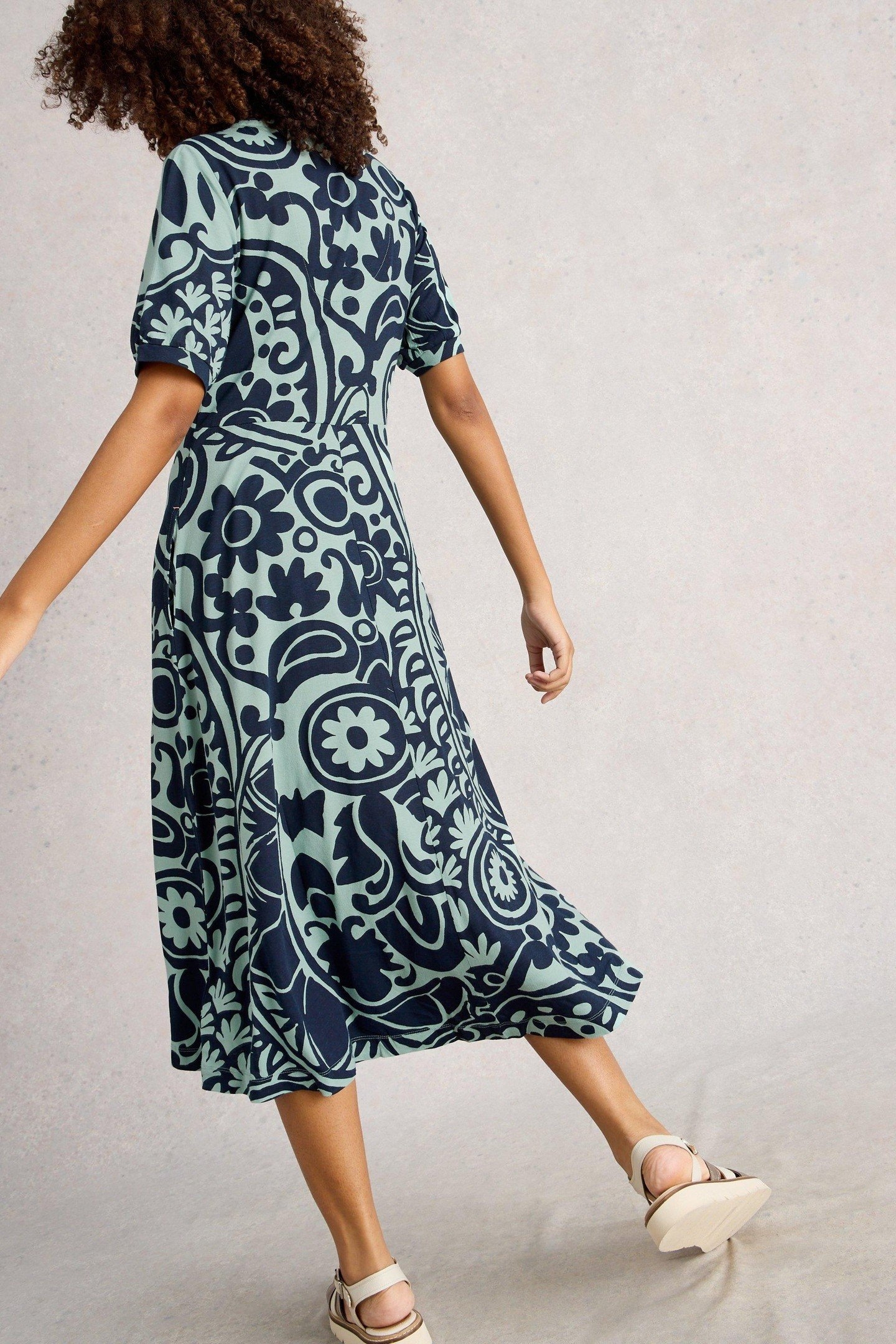 MEGAN JERSEY DRESS GREEN PRINT 2