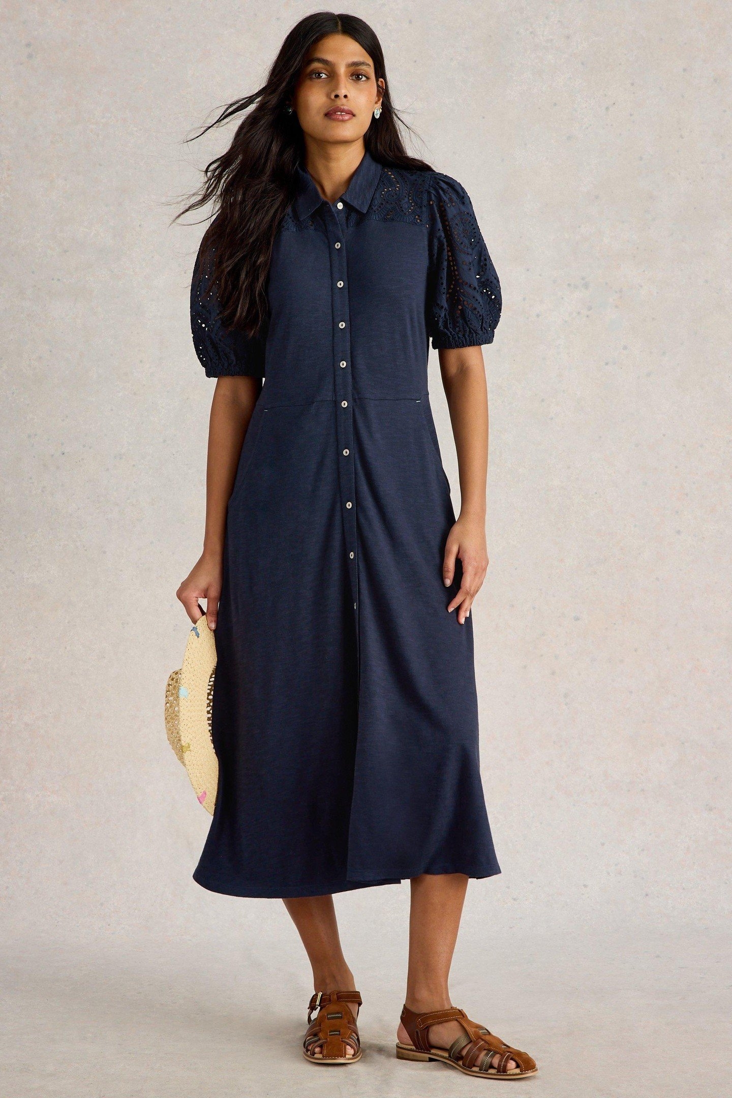 RUA BRODERIE SHIRT DRESS DARK NAVY 1