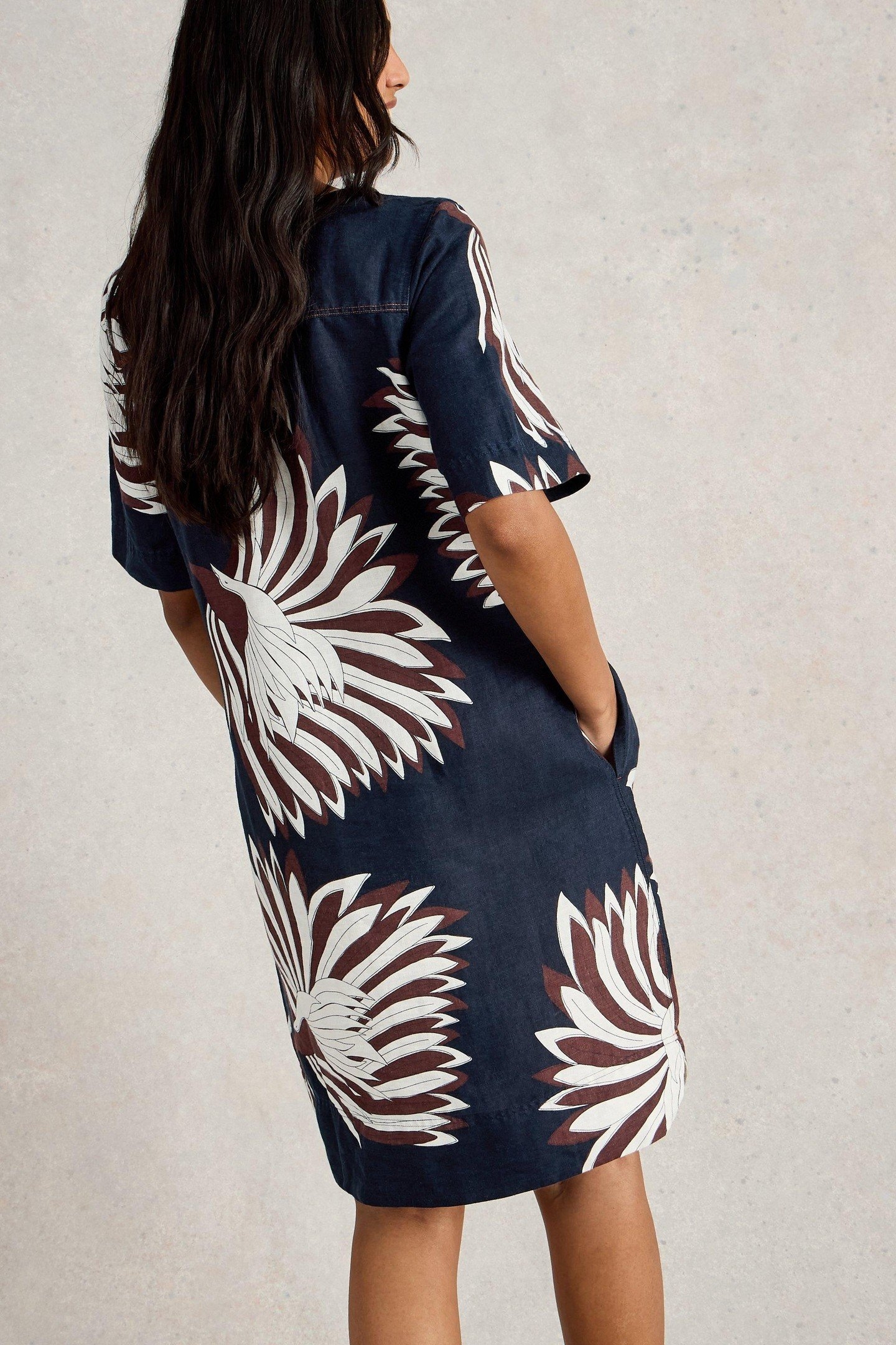JUNE LINEN DRESS NAVY PRINT 2